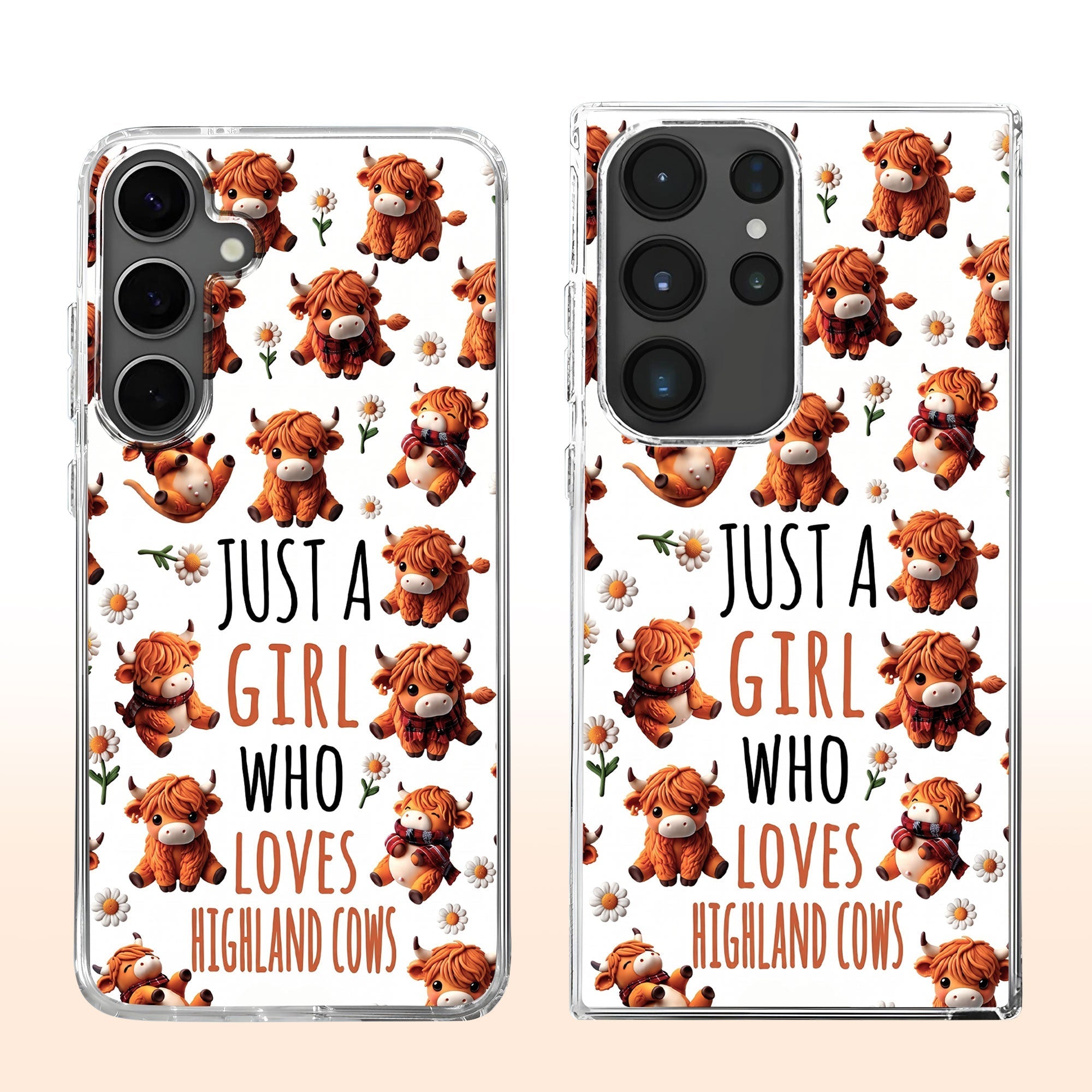 Personalized Clear Phone Case with Highland Cows and Flowers for Her