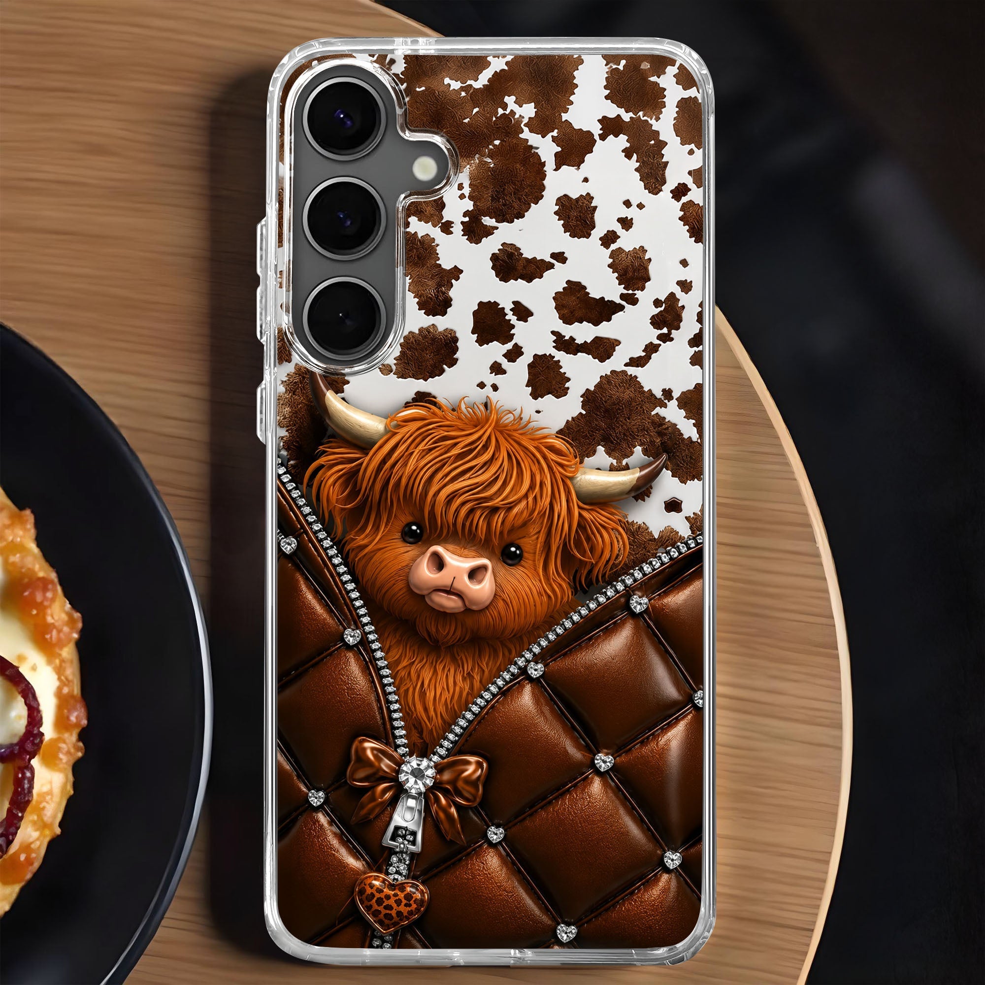 Personalized Clear Phone Case with Cute Highland Cow Design