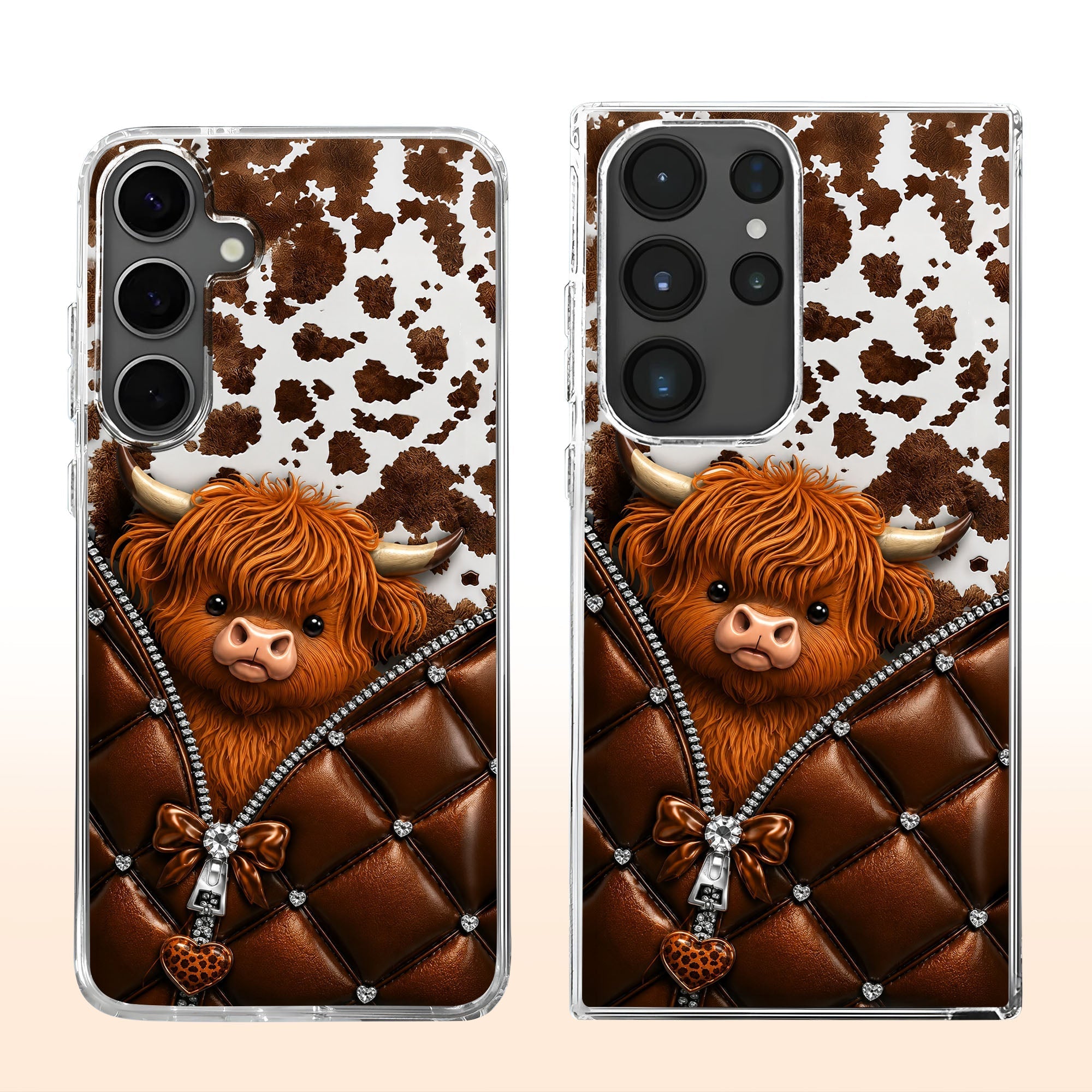 Personalized Clear Phone Case with Cute Highland Cow Design