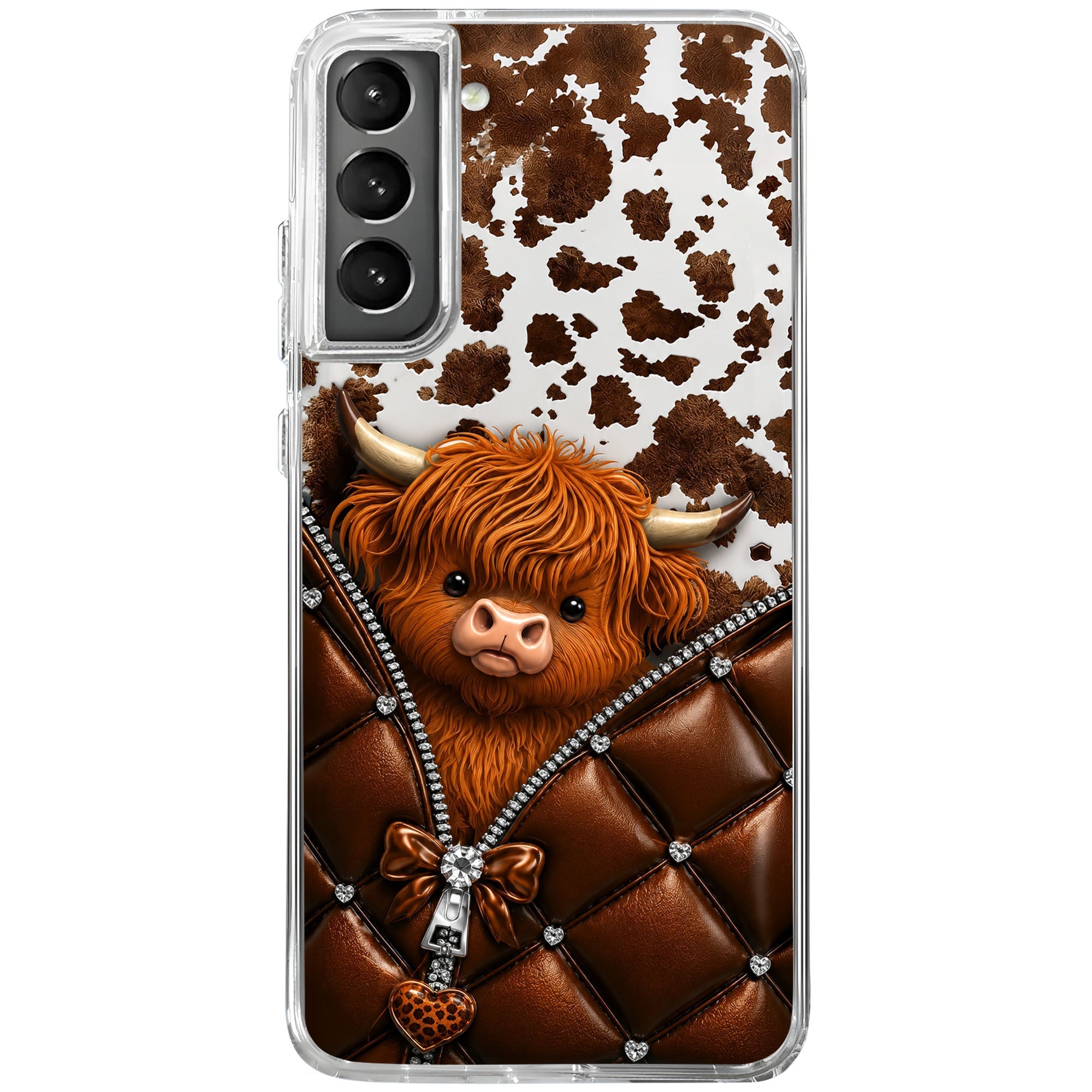 Personalized Clear Phone Case with Cute Highland Cow Design