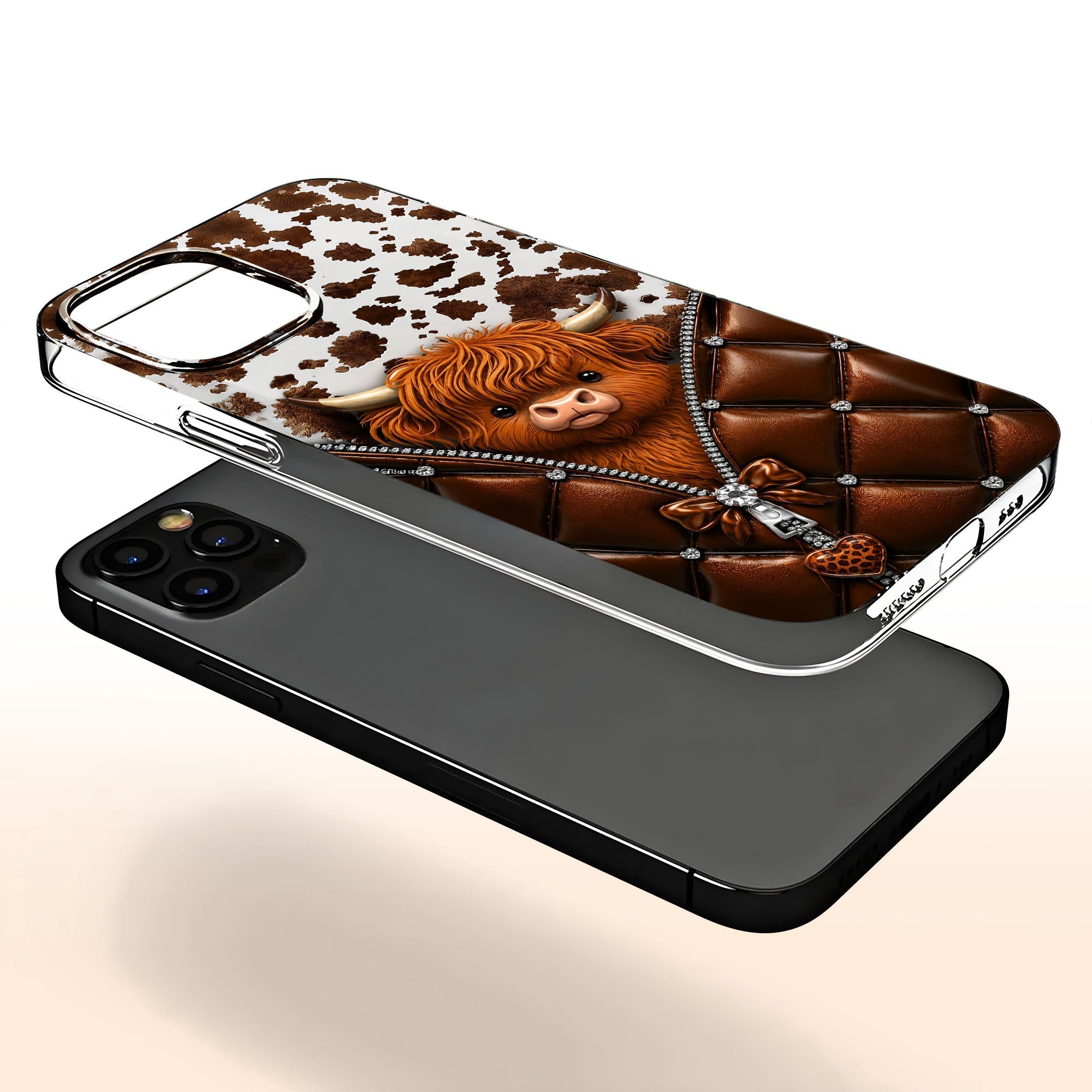 Personalized Clear Phone Case with Cute Highland Cow Design