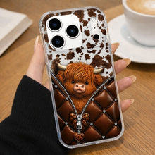 Load image into Gallery viewer, Personalized Clear Phone Case with Cute Highland Cow Design
