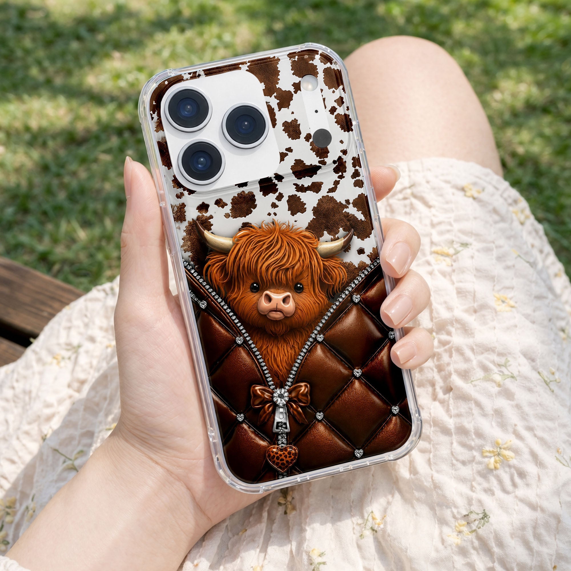 Personalized Clear Phone Case with Cute Highland Cow Design