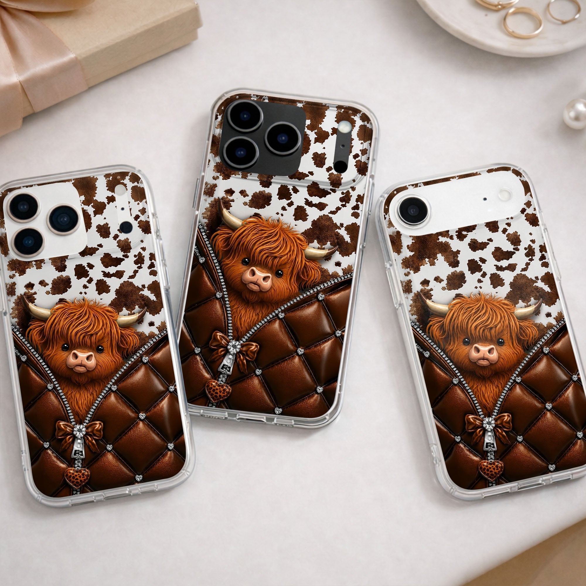 Personalized Clear Phone Case with Cute Highland Cow Design
