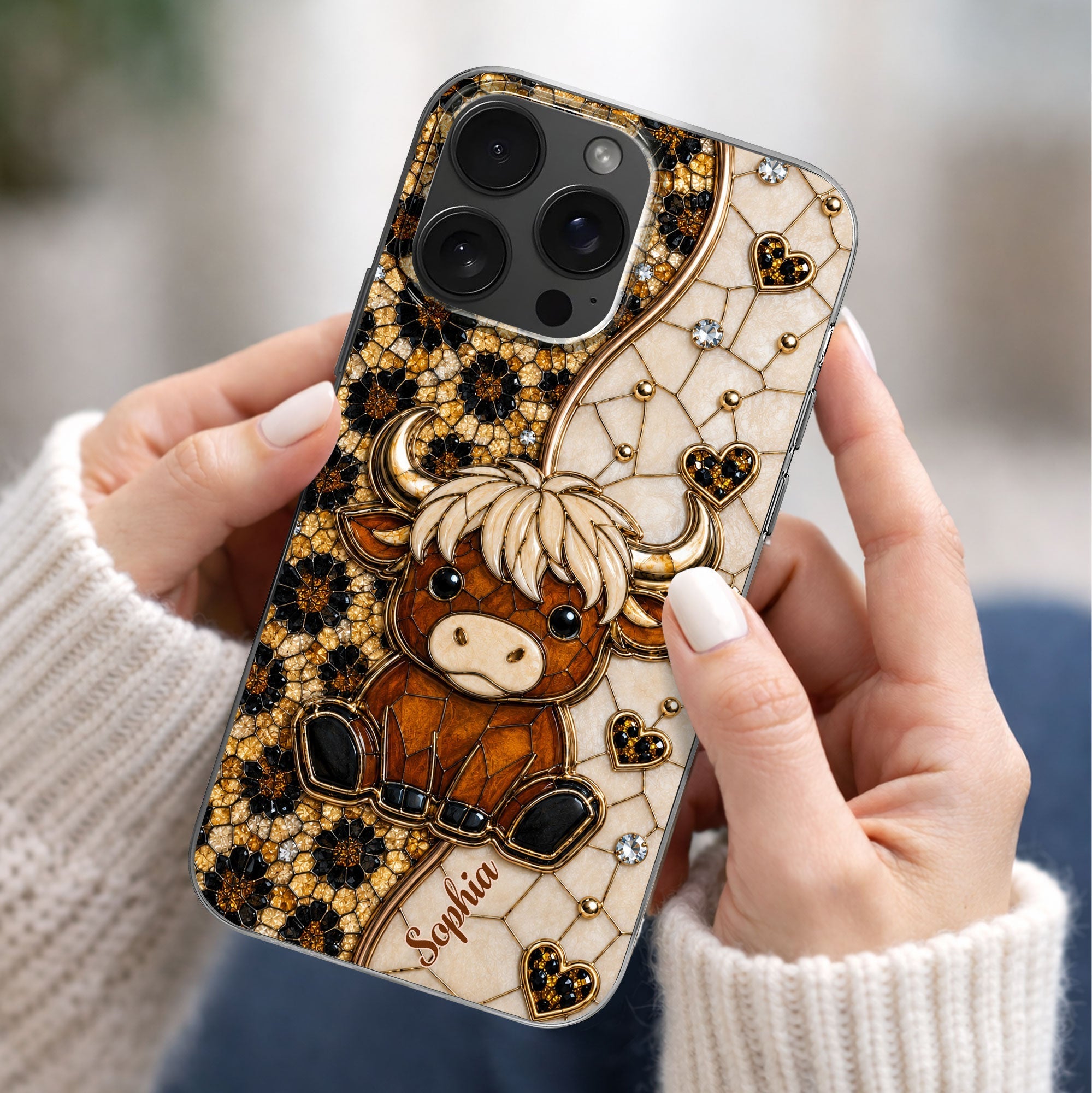 Personalized Clear Phone Case Cute Highland Cow Gift for Farm Lovers