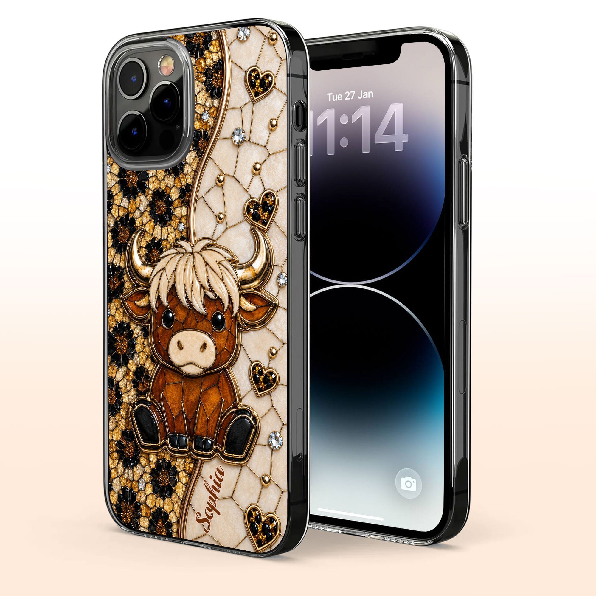 Personalized Clear Phone Case Cute Highland Cow Gift for Farm Lovers