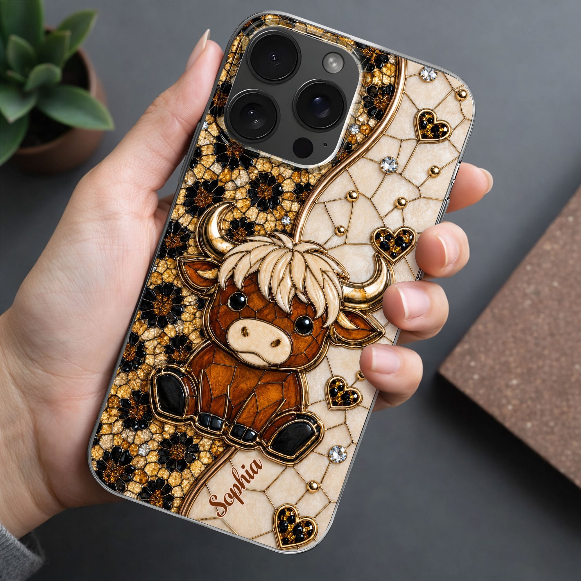 Personalized Clear Phone Case Cute Highland Cow Gift for Farm Lovers