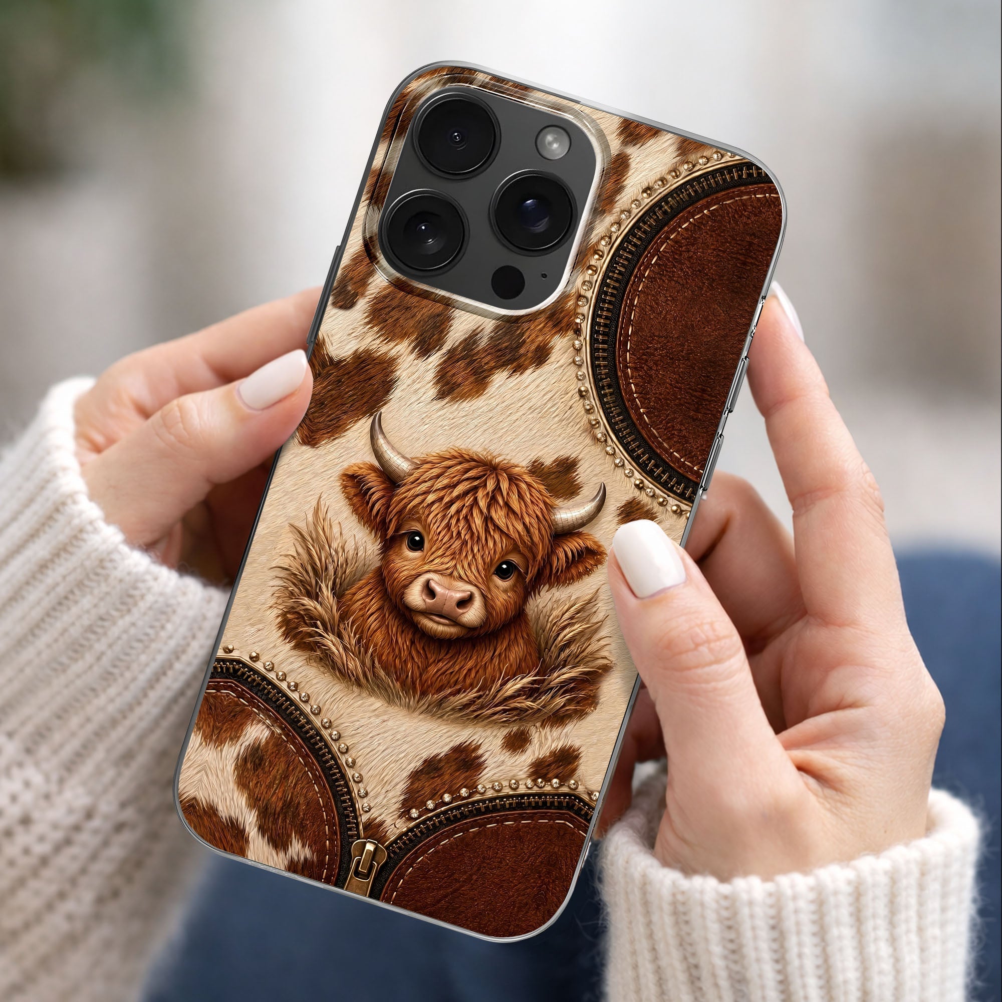 Personalized Clear Phone Case Highland Cow 3D Effect Gift
