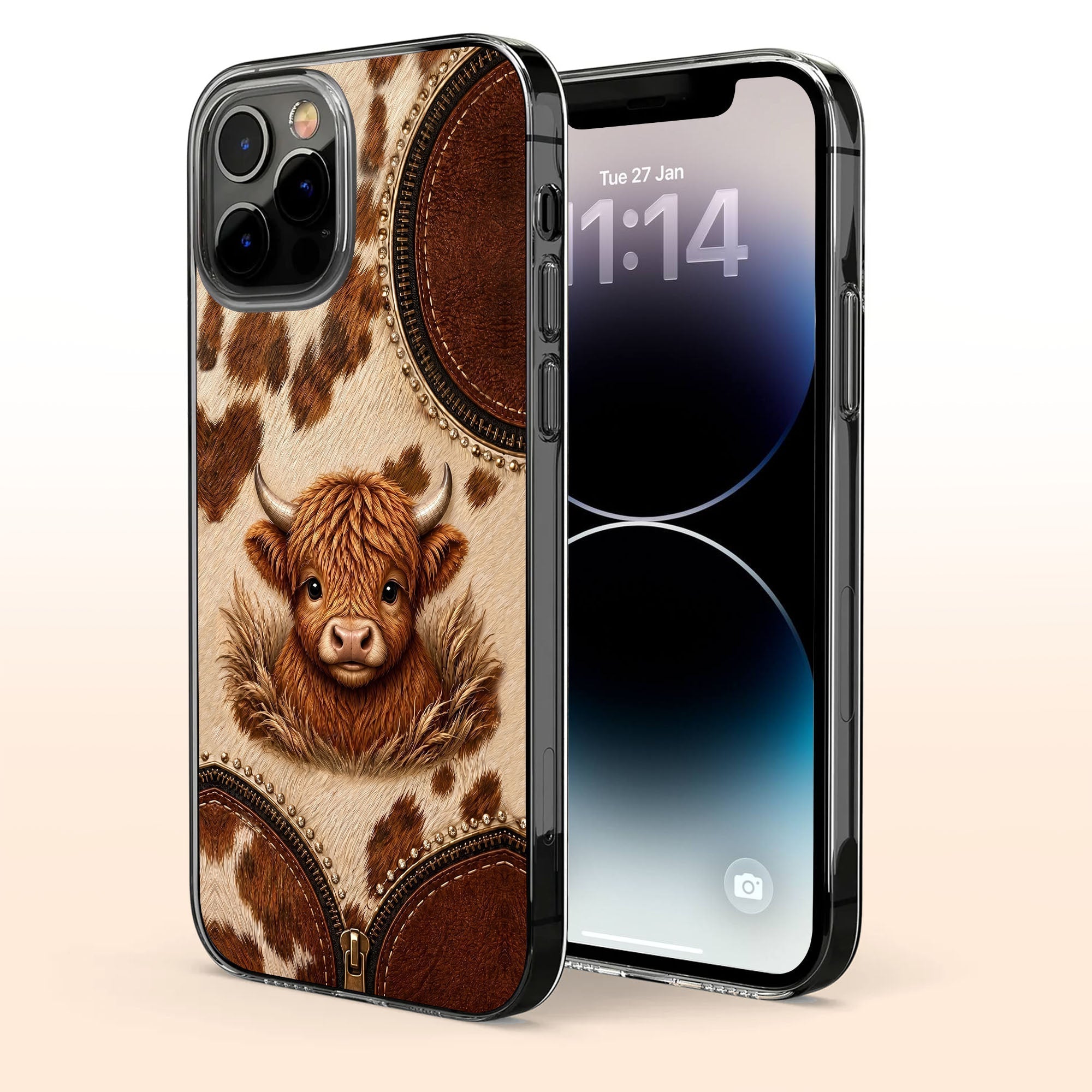 Personalized Clear Phone Case Highland Cow 3D Effect Gift