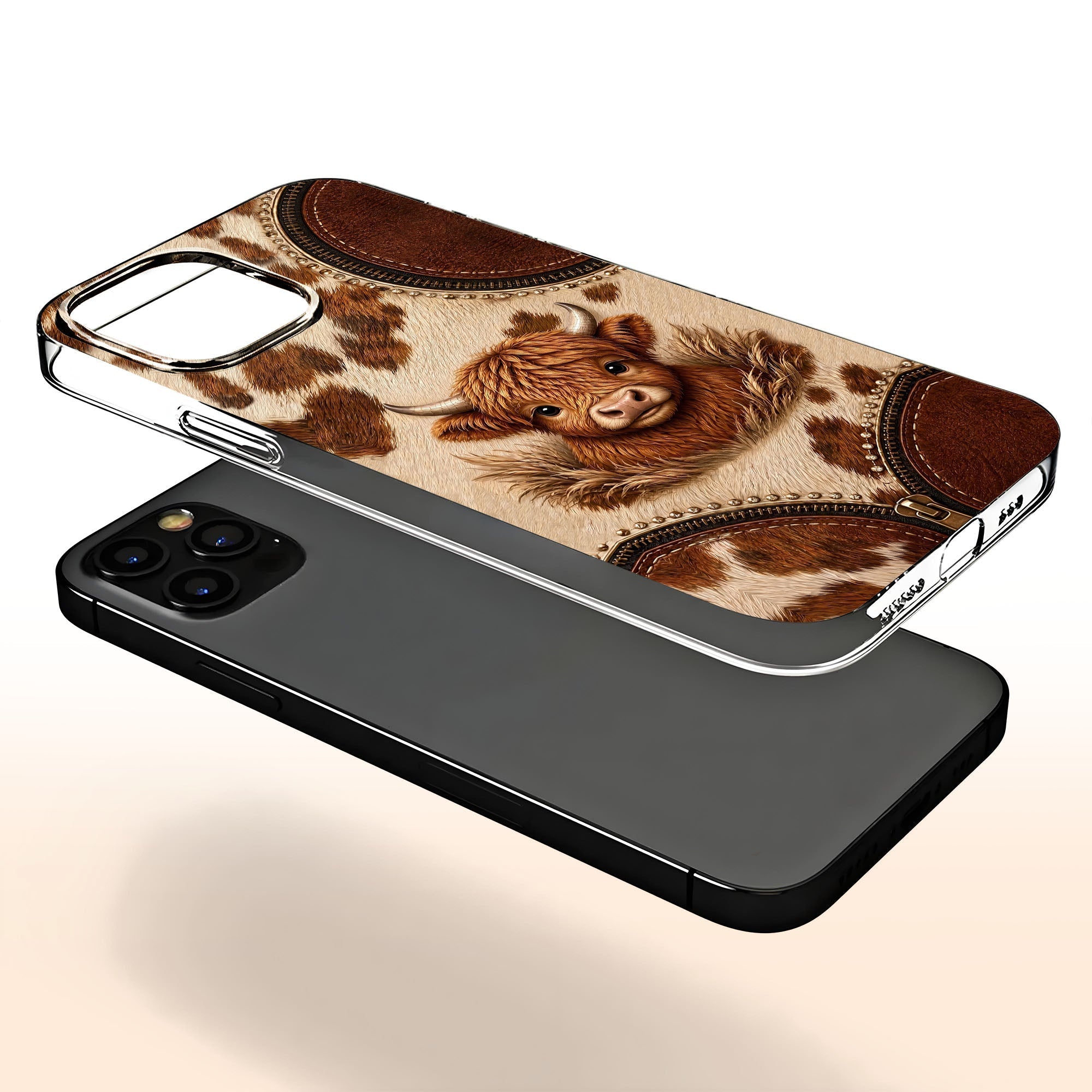 Personalized Clear Phone Case Highland Cow 3D Effect Gift