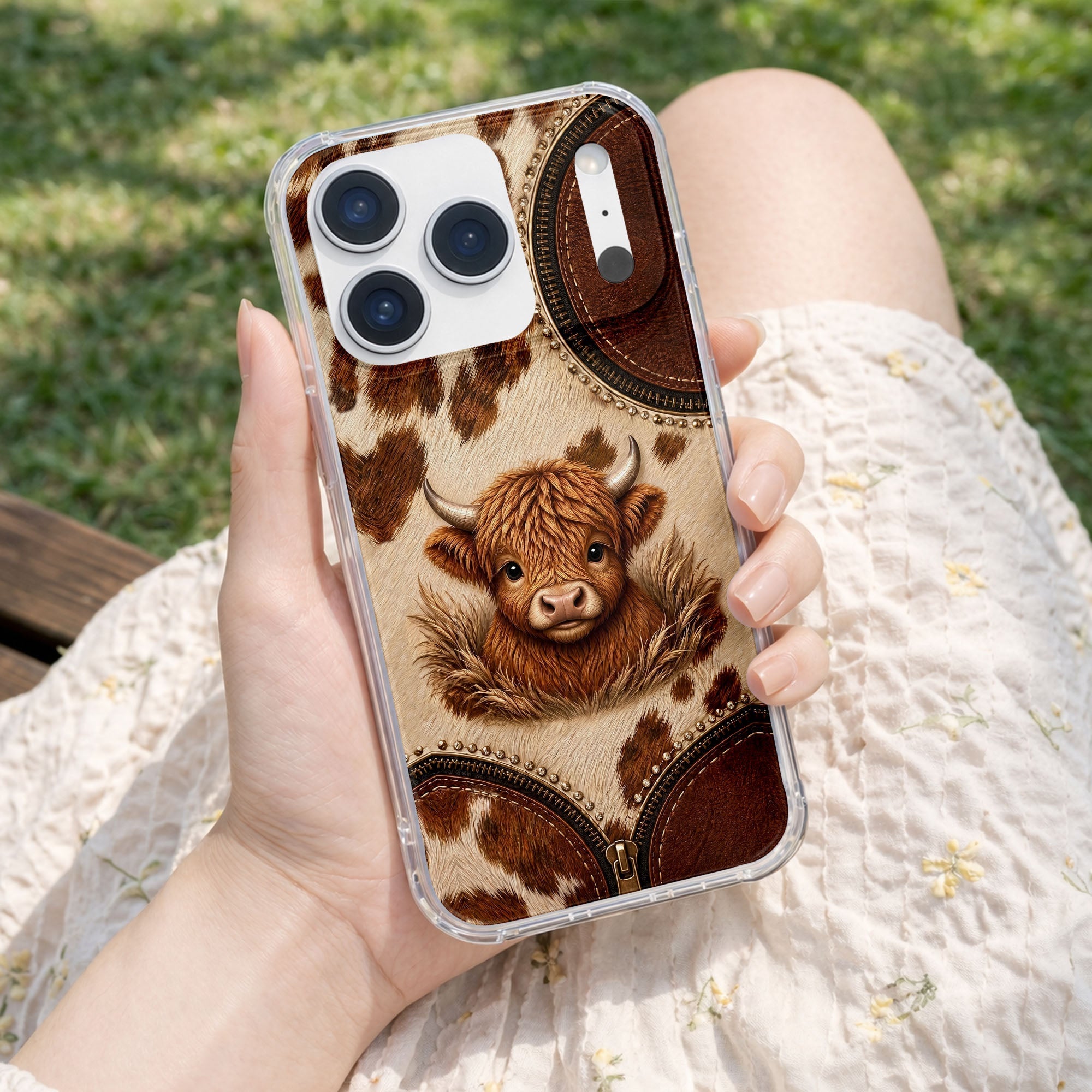 Personalized Clear Phone Case Highland Cow 3D Effect Gift