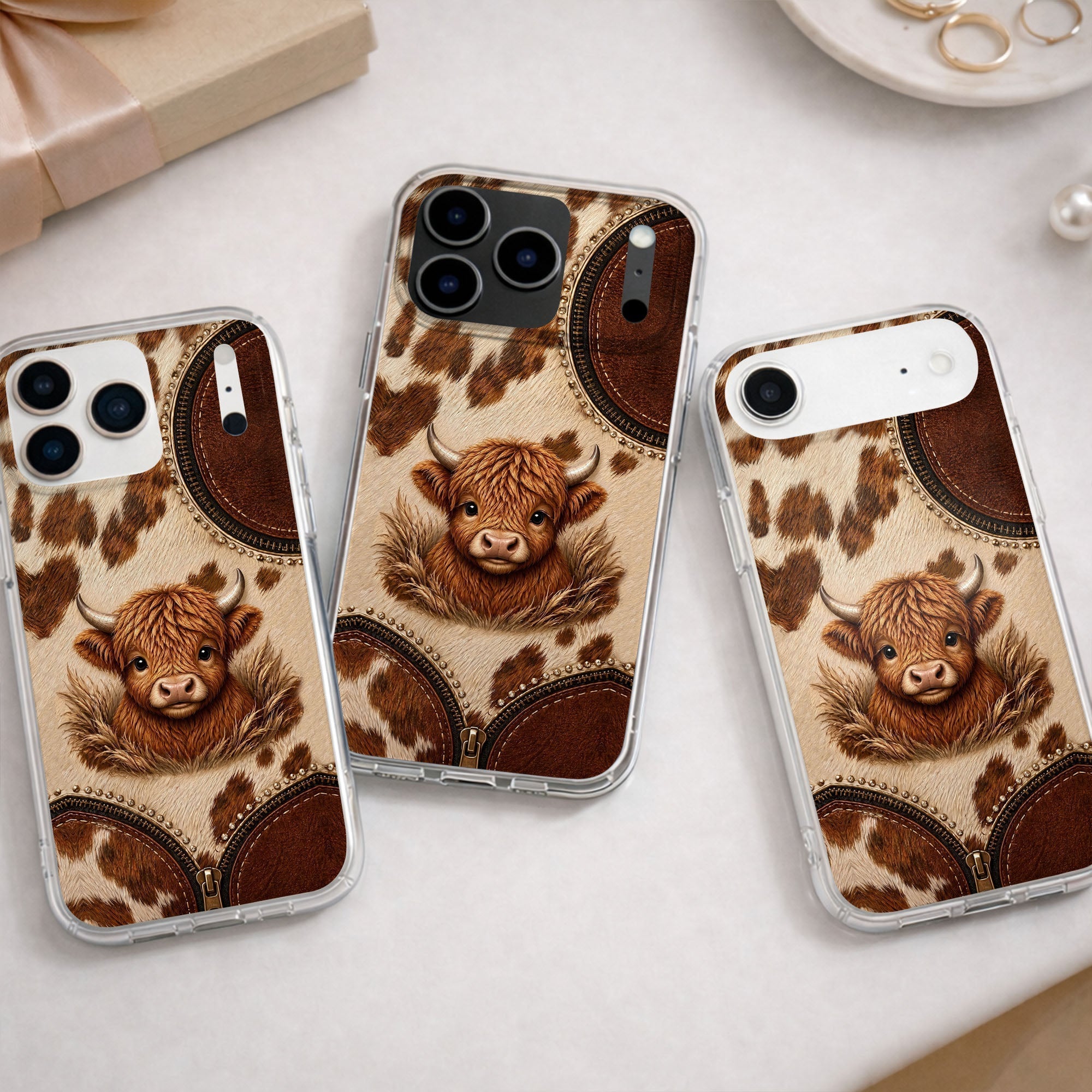 Personalized Clear Phone Case Highland Cow 3D Effect Gift