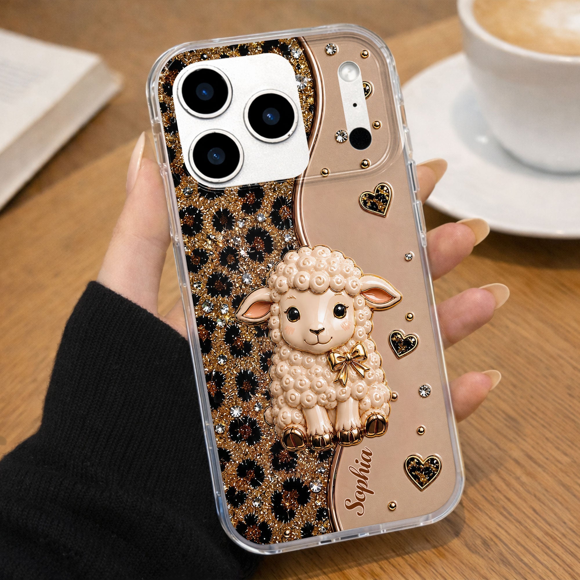 Personalized Cute Sheep Clear Phone Case Custom Name Gift