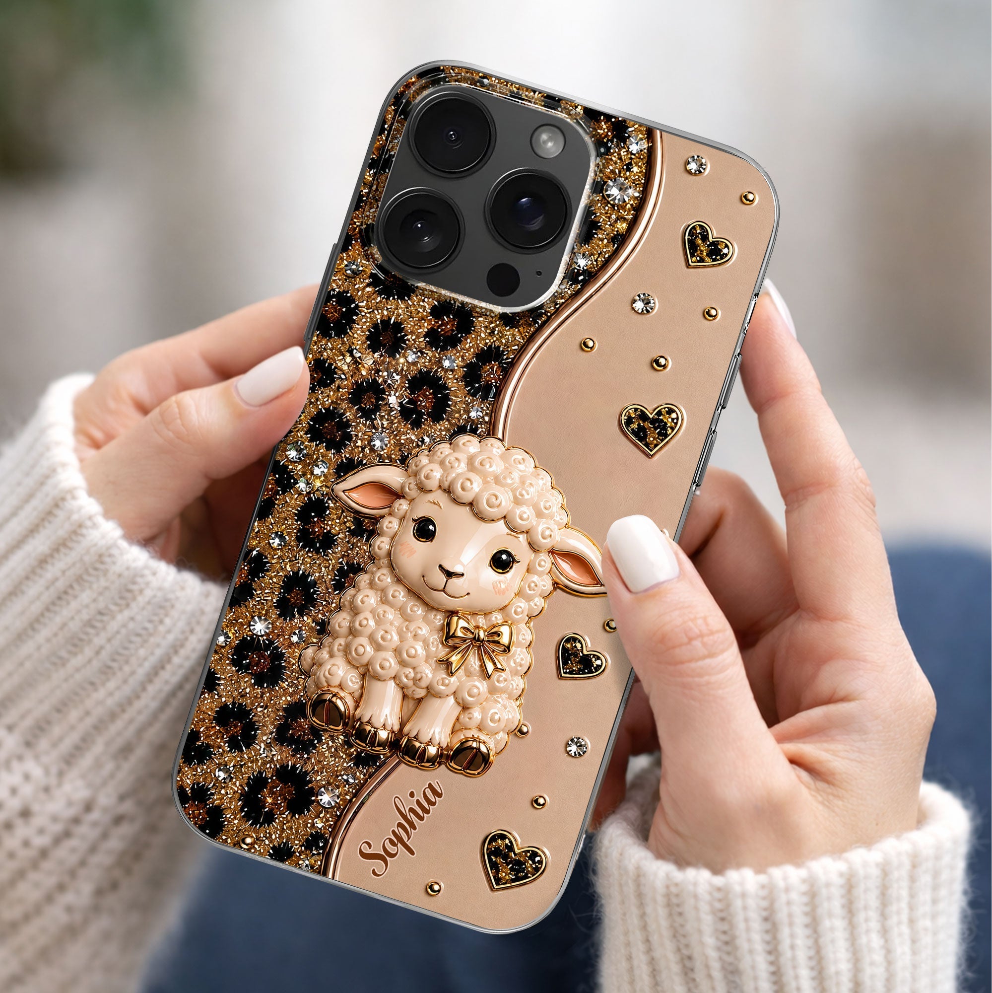 Personalized Cute Sheep Clear Phone Case Custom Name Gift