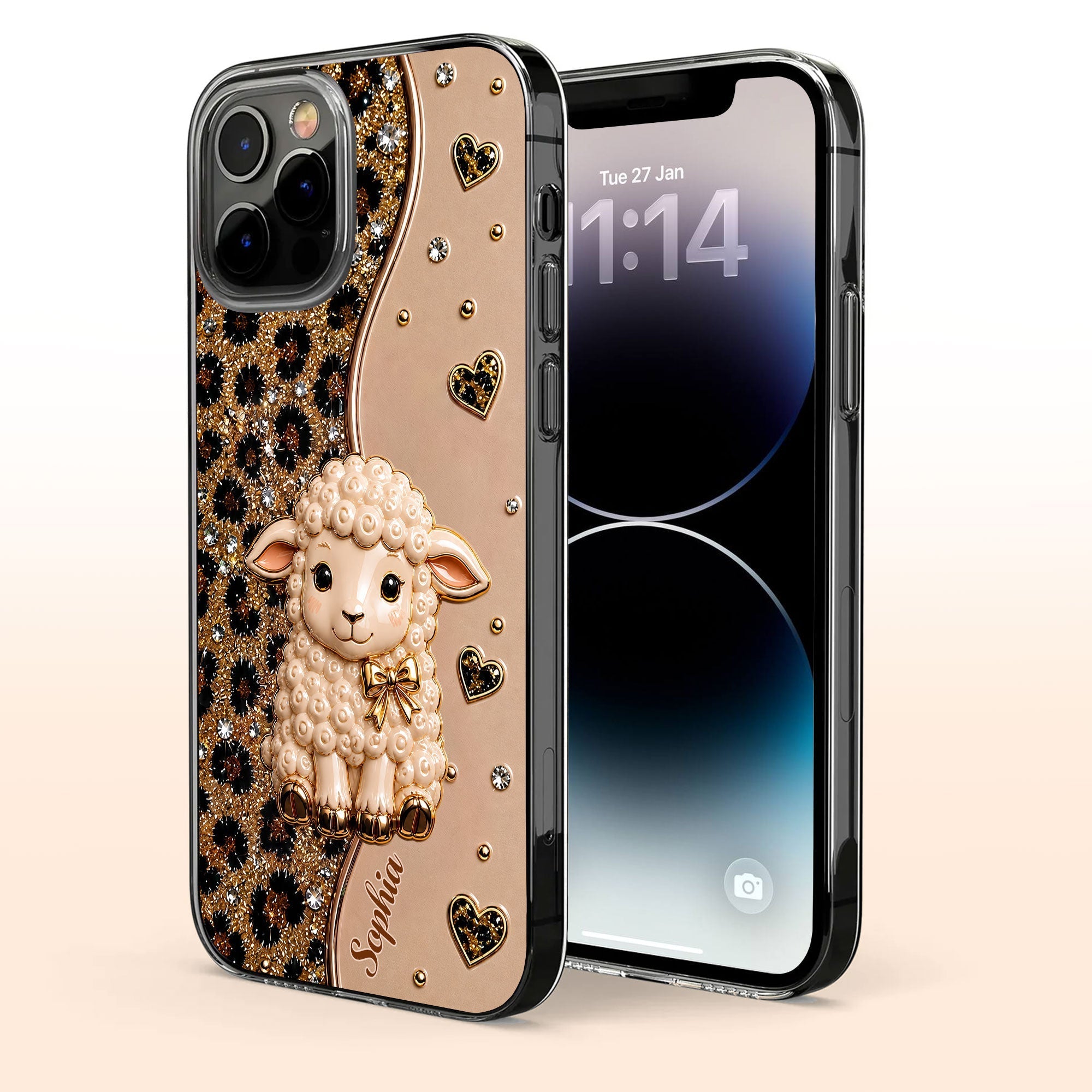 Personalized Cute Sheep Clear Phone Case Custom Name Gift