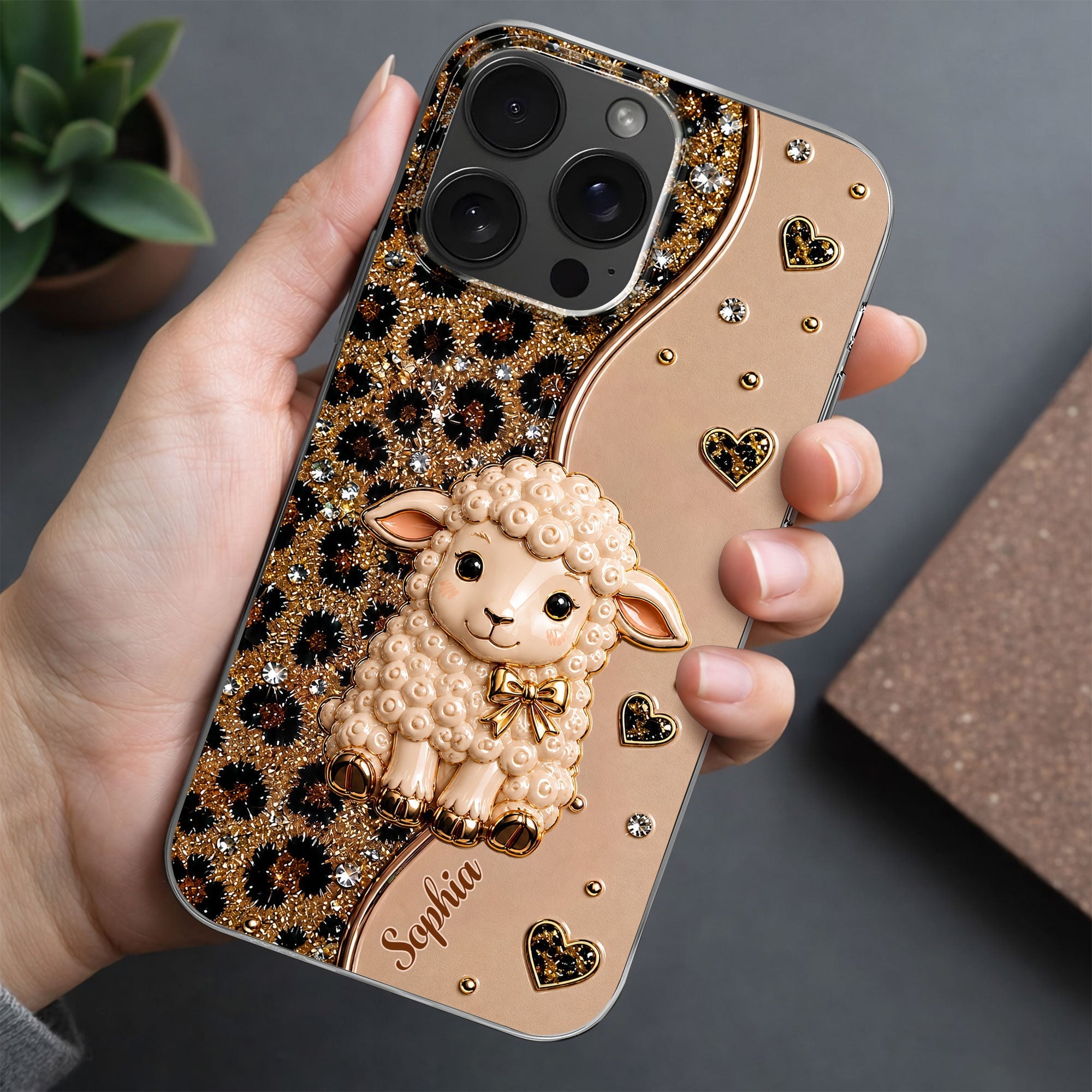 Personalized Cute Sheep Clear Phone Case Custom Name Gift
