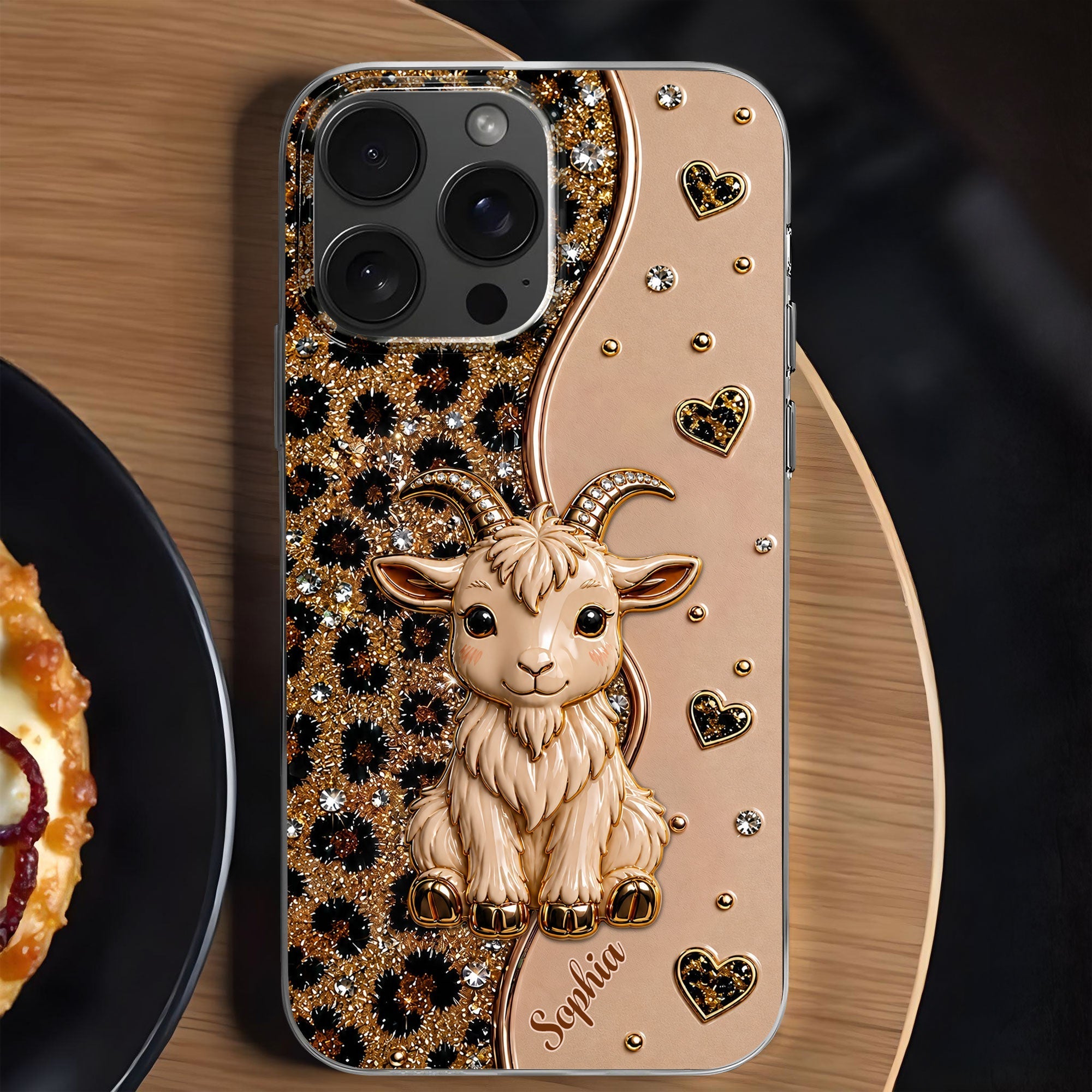 Personalized Clear Phone Case Cute Goat Leopard Print Gift