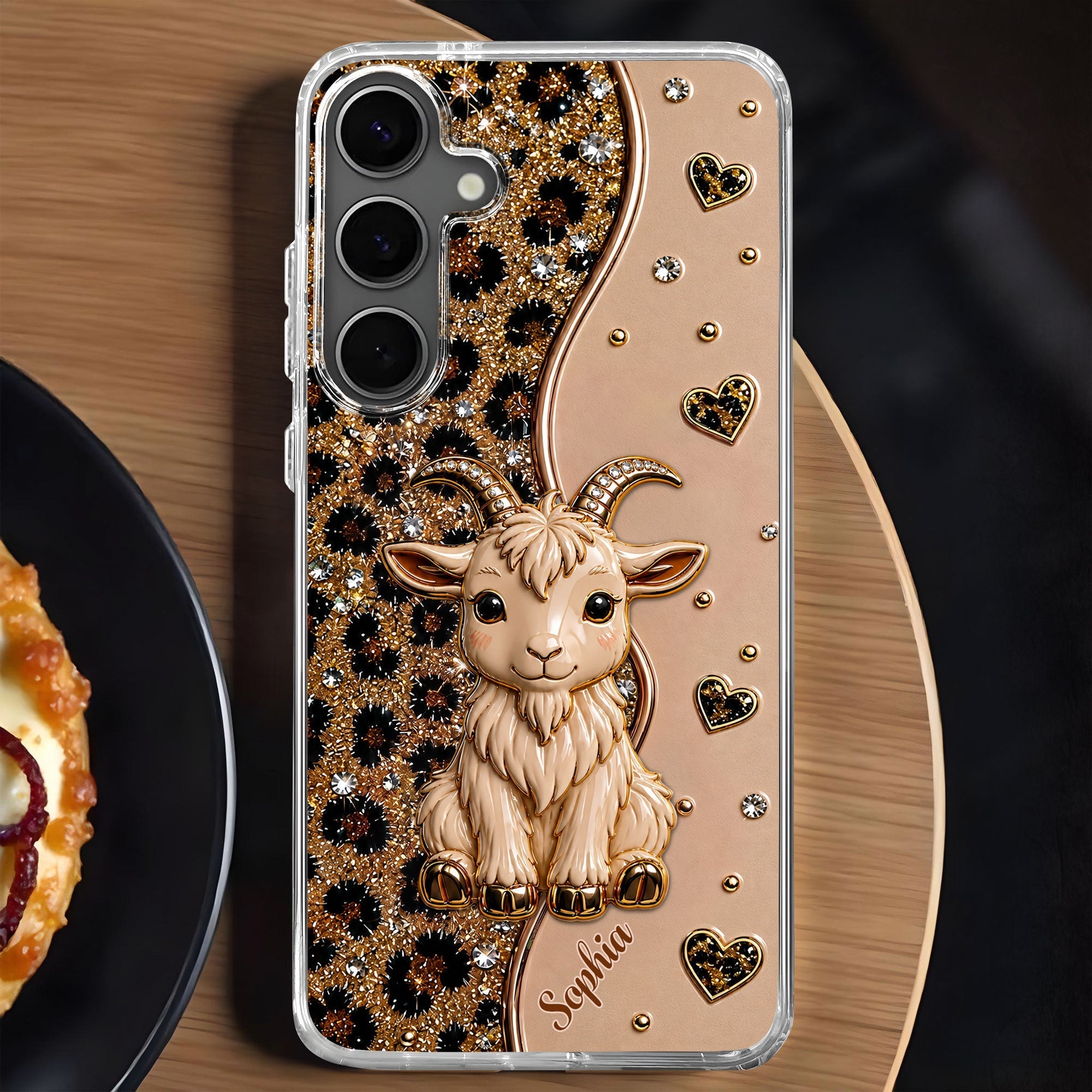 Personalized Clear Phone Case Cute Goat Leopard Print Gift