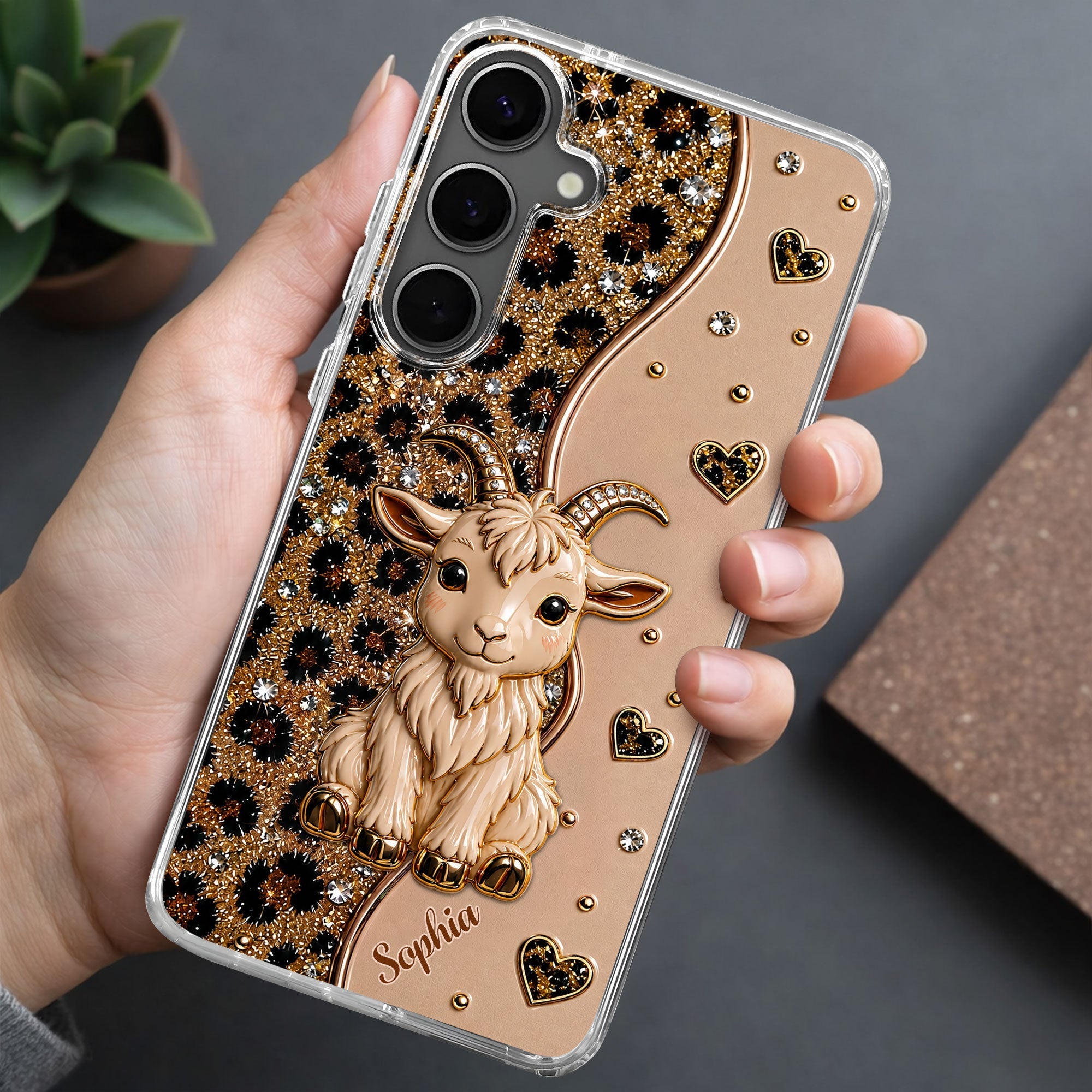 Personalized Clear Phone Case Cute Goat Leopard Print Gift