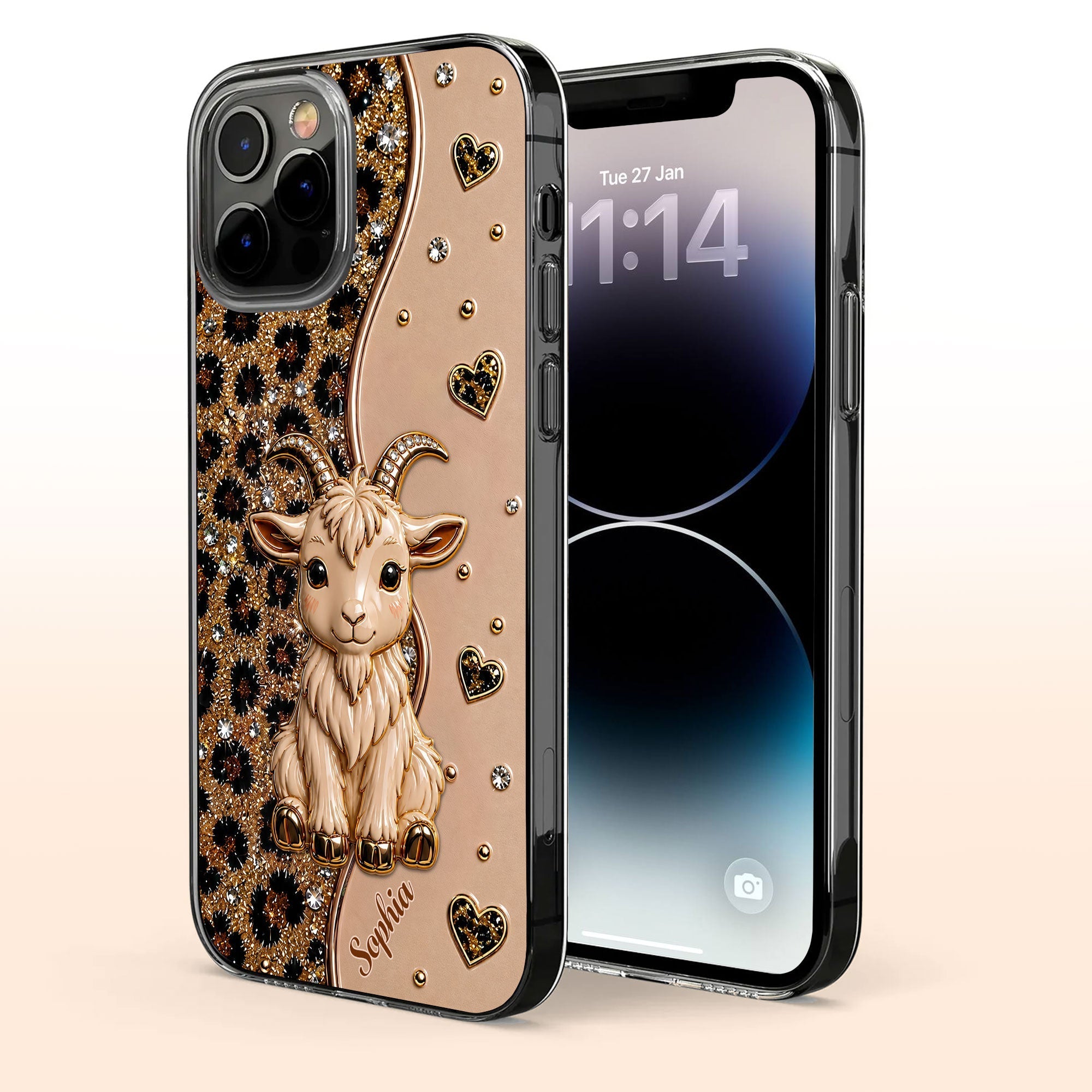 Personalized Clear Phone Case Cute Goat Leopard Print Gift