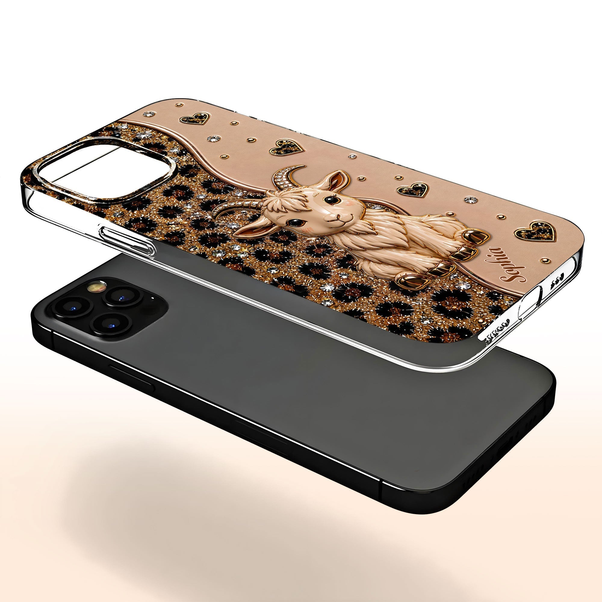 Personalized Clear Phone Case Cute Goat Leopard Print Gift