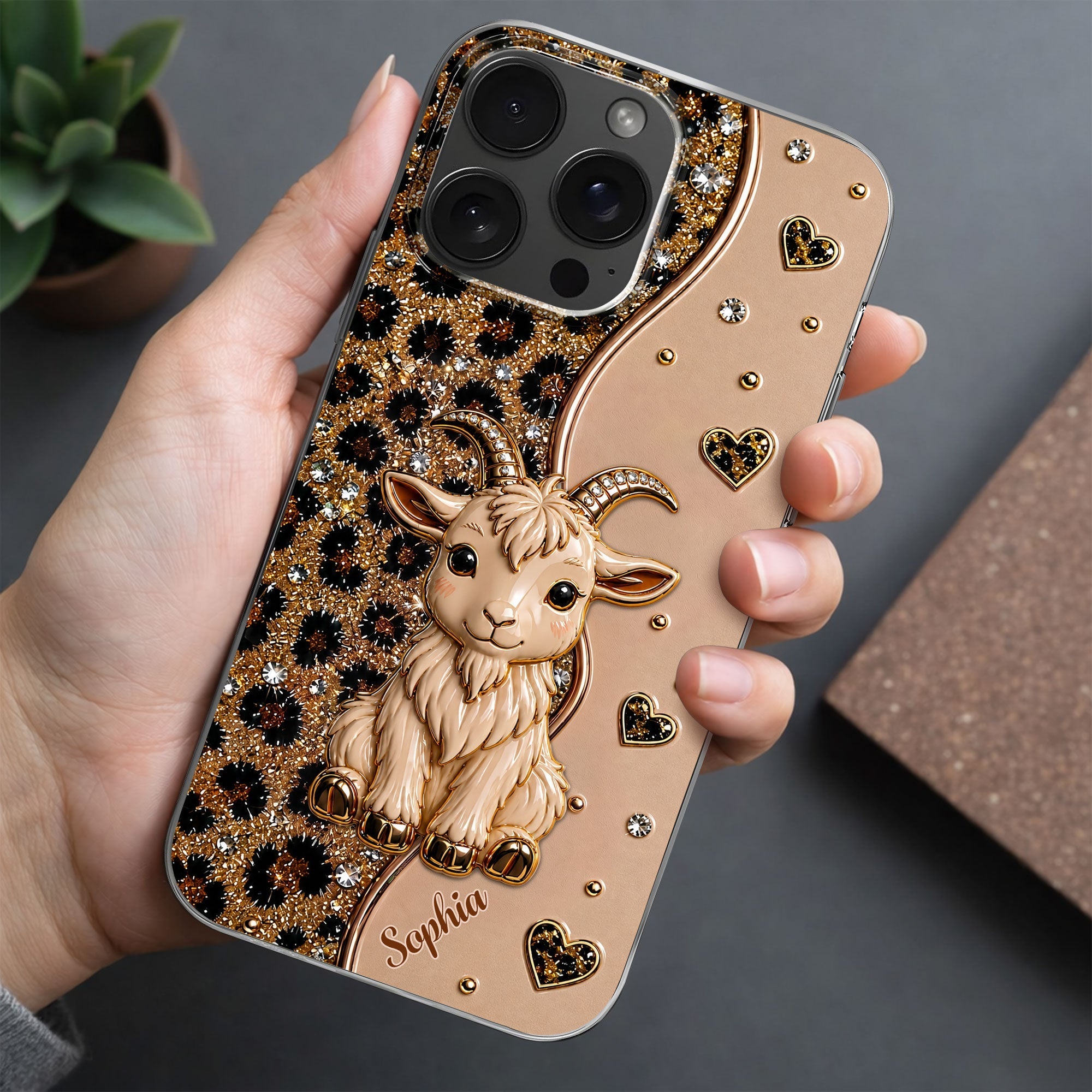 Personalized Clear Phone Case Cute Goat Leopard Print Gift