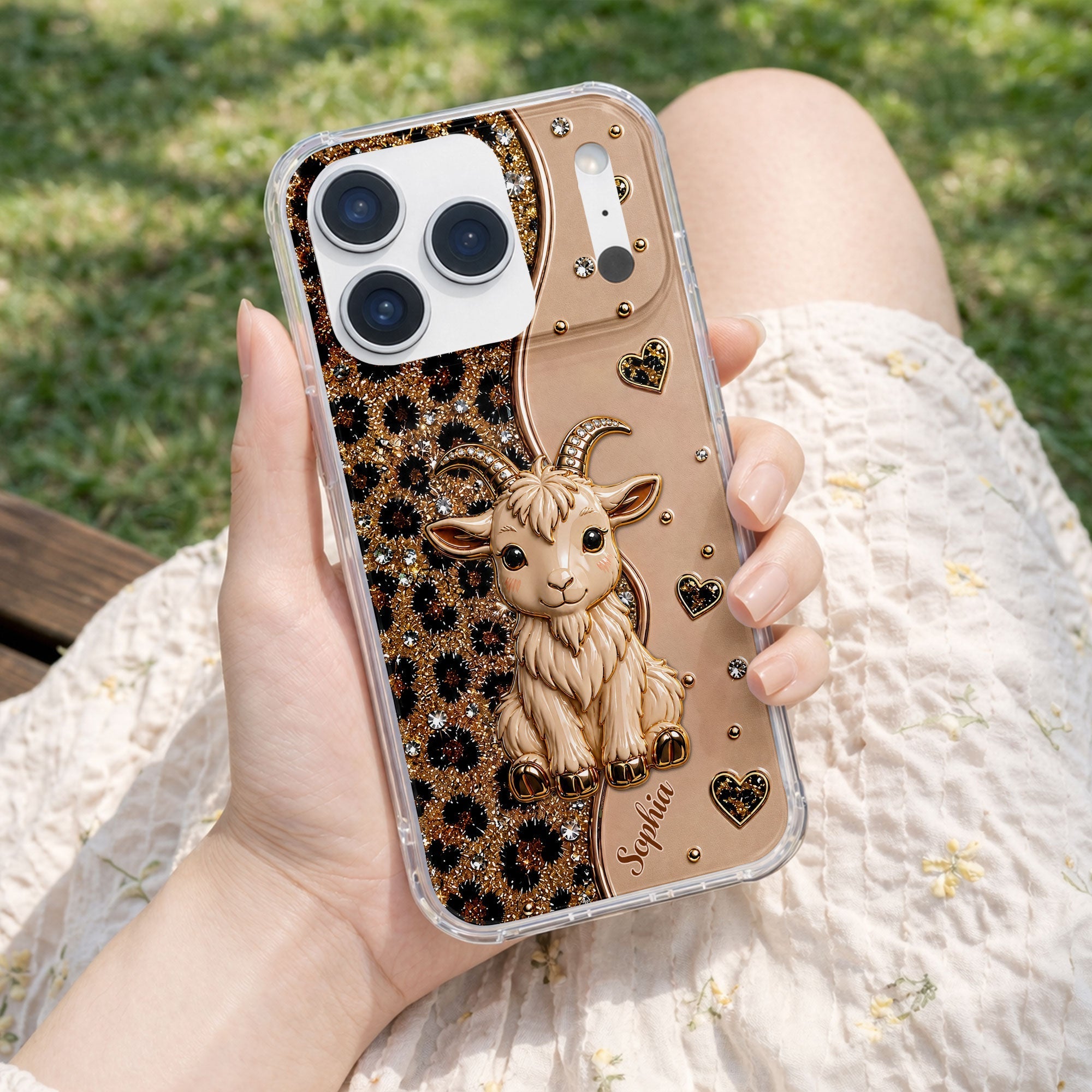 Personalized Clear Phone Case Cute Goat Leopard Print Gift