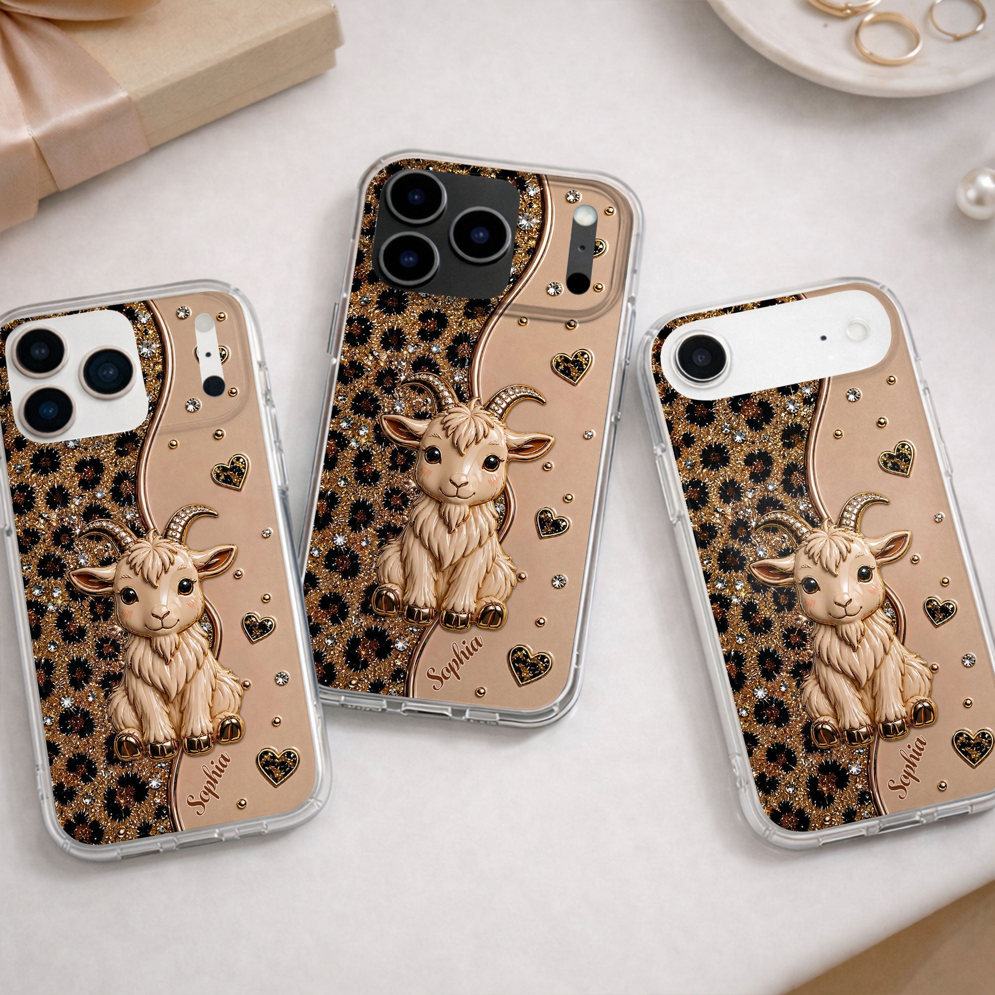 Personalized Clear Phone Case Cute Goat Leopard Print Gift