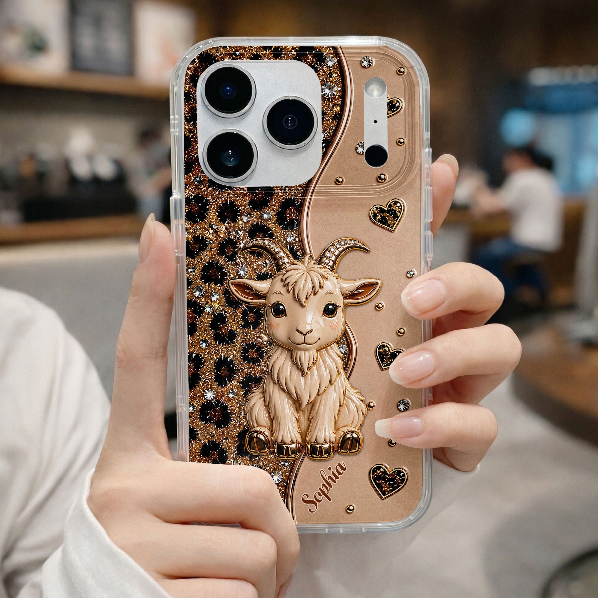 Personalized Clear Phone Case Cute Goat Leopard Print Gift