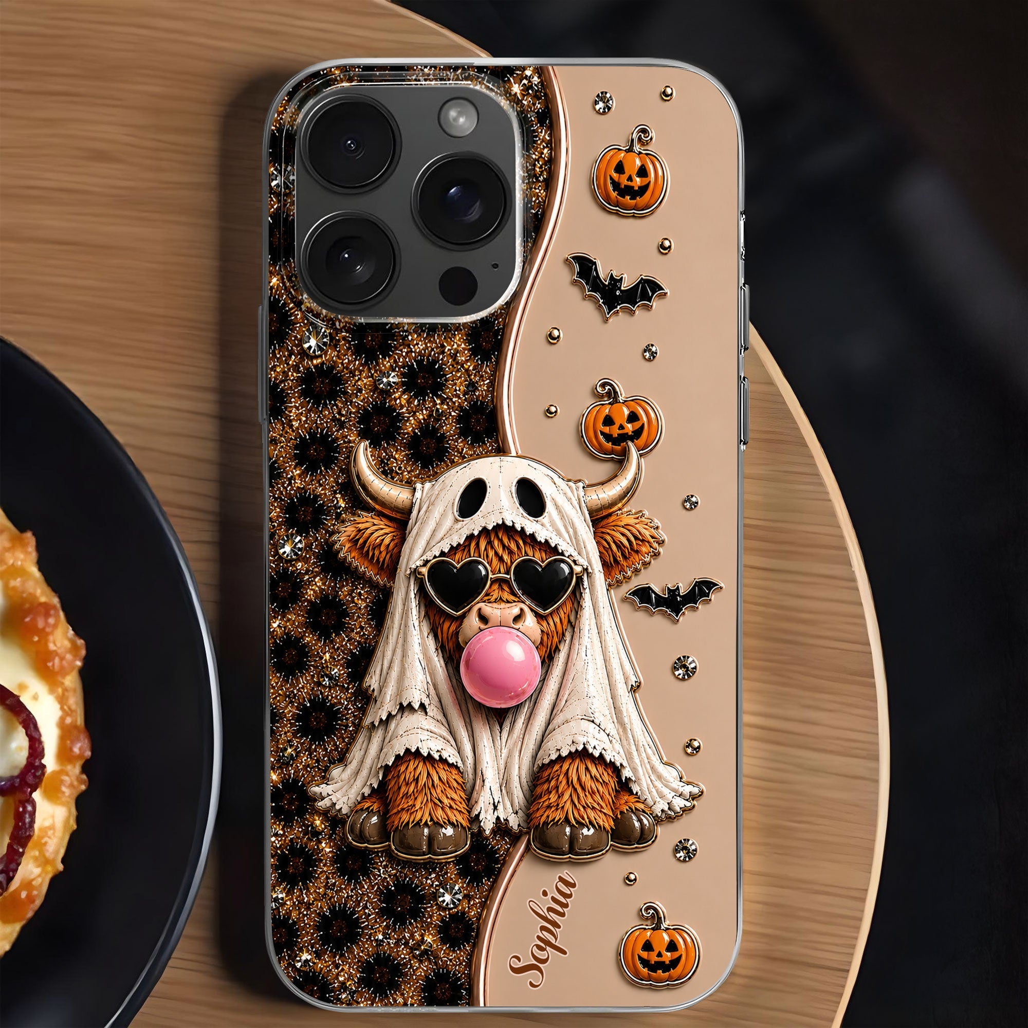 Personalized Clear Phone Case Cute Ghost Highland Cow Gift