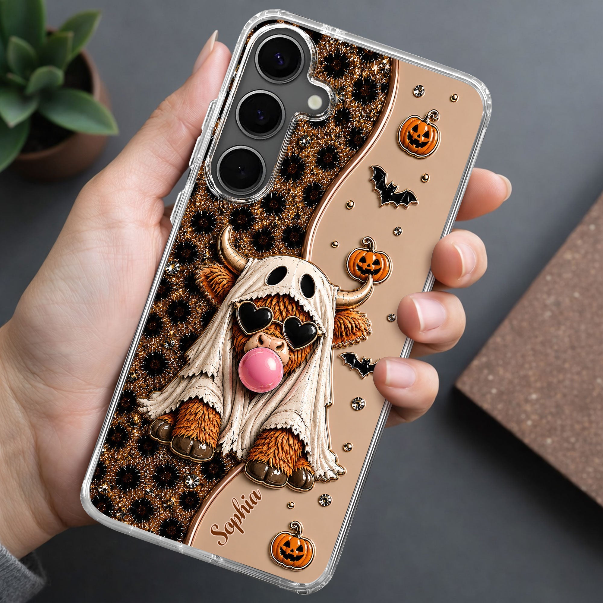 Personalized Clear Phone Case Cute Ghost Highland Cow Gift