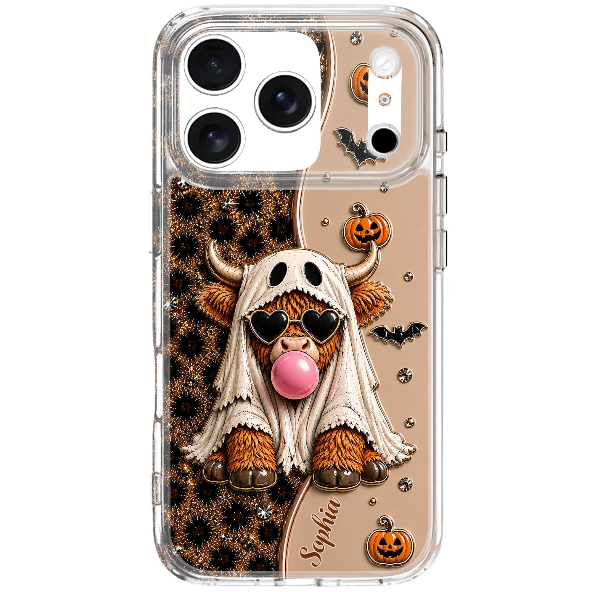 Personalized Clear Phone Case Cute Ghost Highland Cow Gift