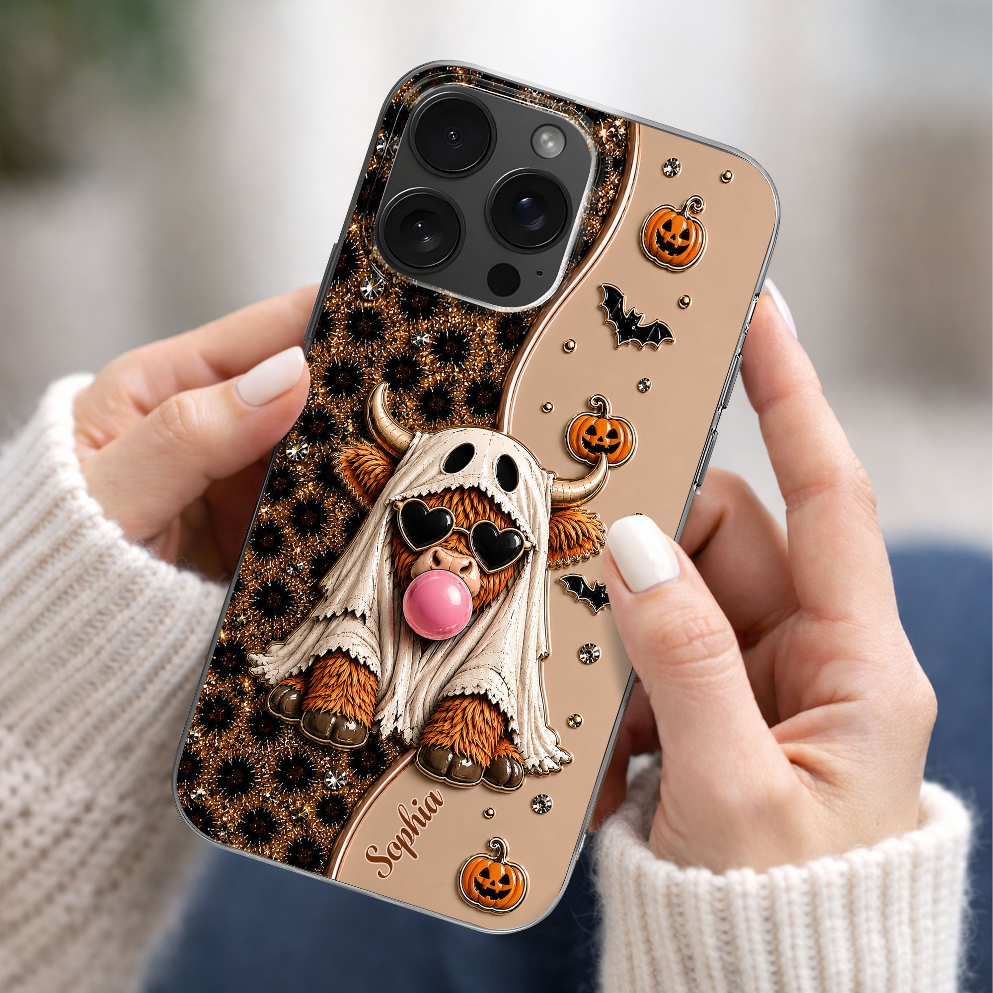 Personalized Clear Phone Case Cute Ghost Highland Cow Gift