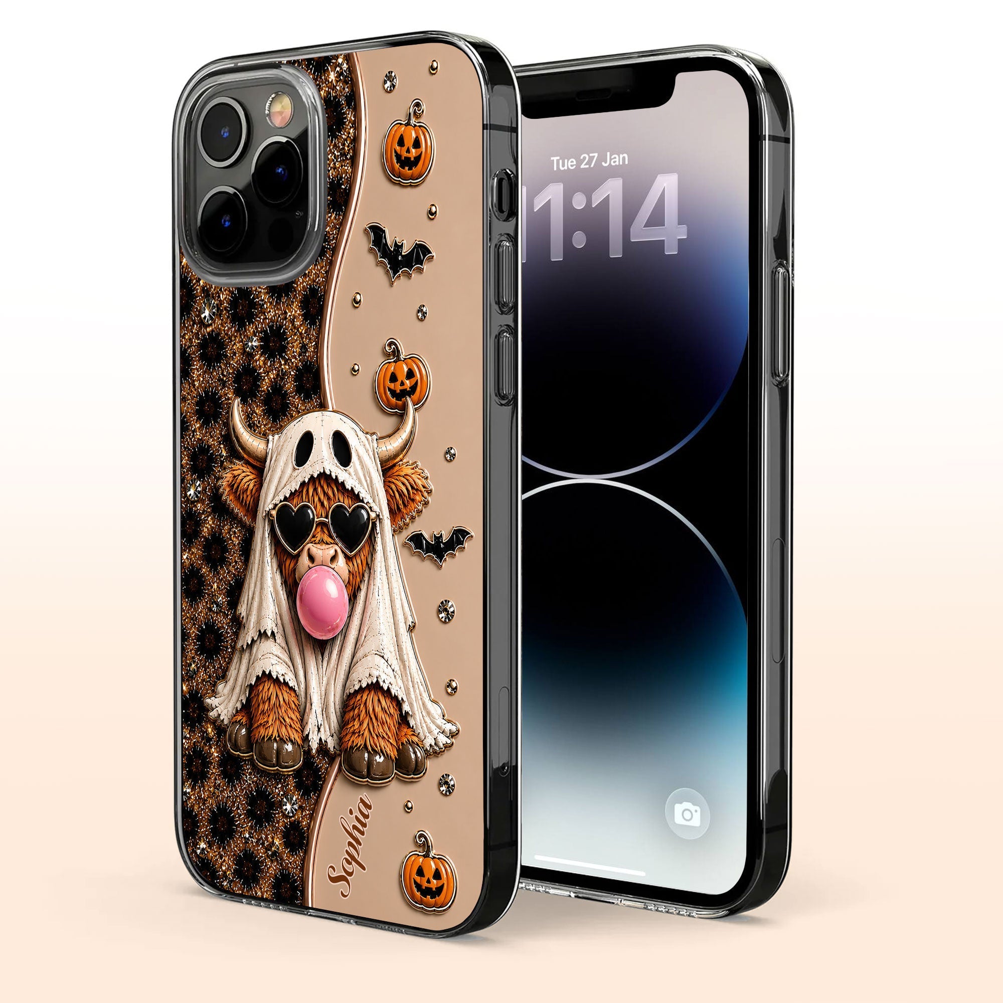 Personalized Clear Phone Case Cute Ghost Highland Cow Gift