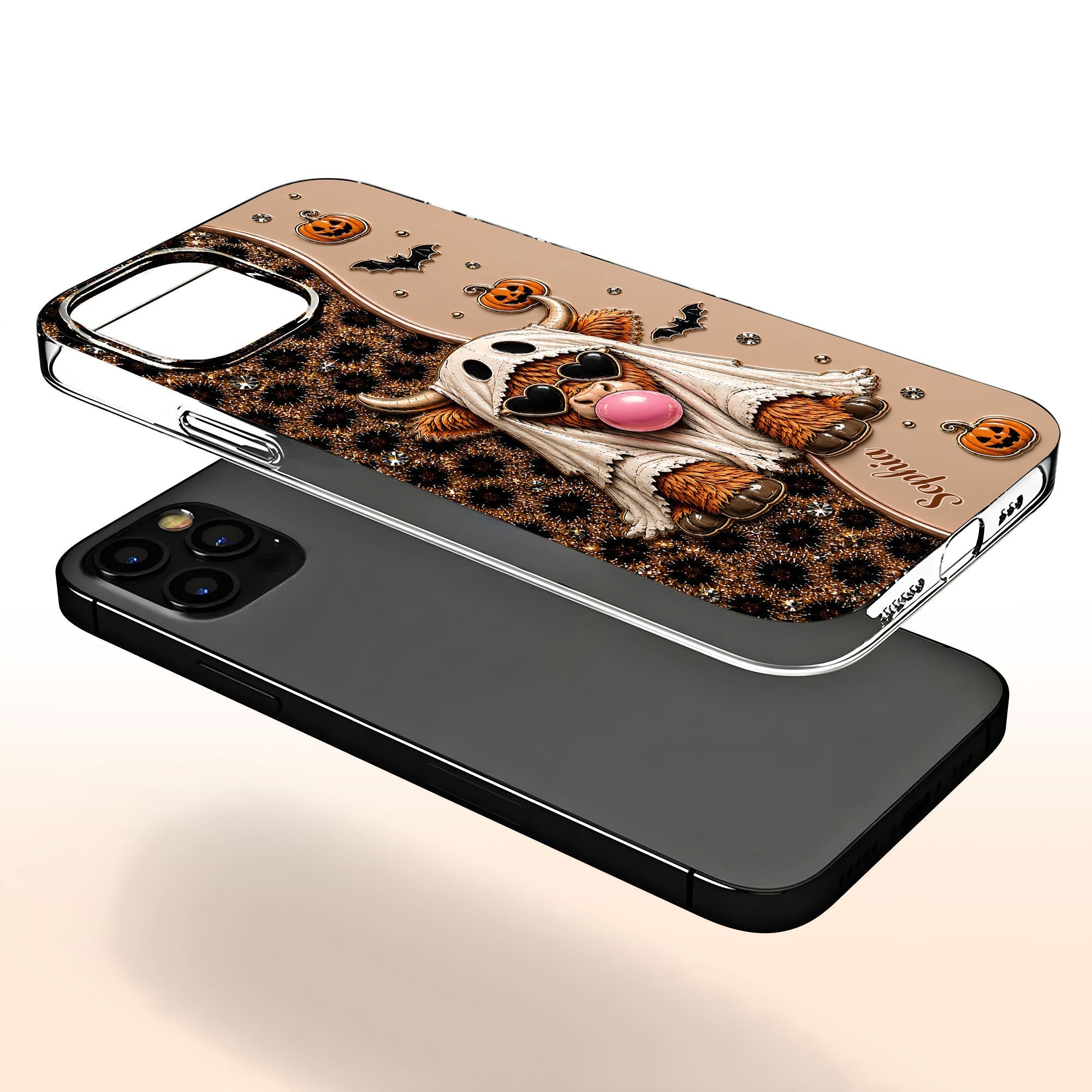 Personalized Clear Phone Case Cute Ghost Highland Cow Gift