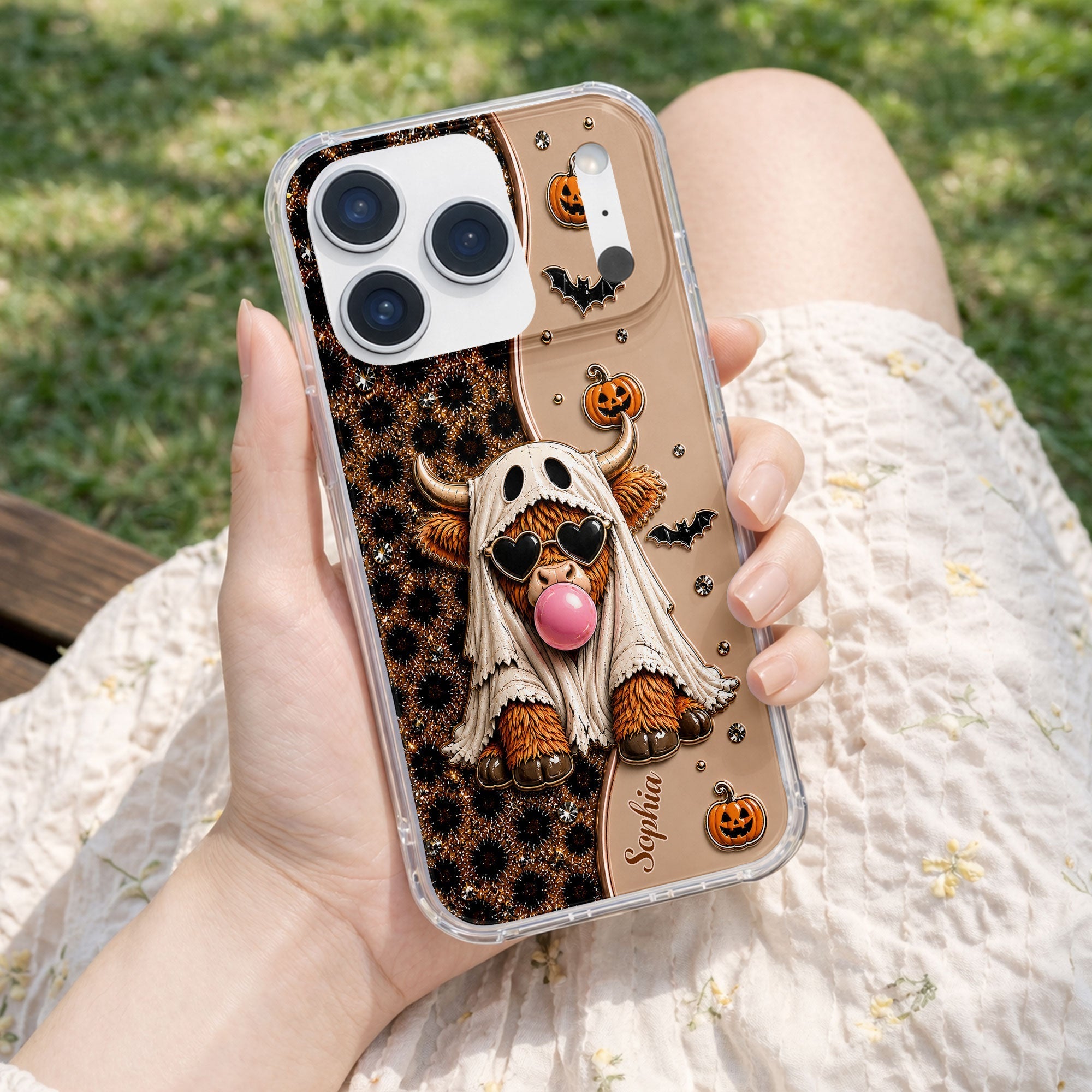 Personalized Clear Phone Case Cute Ghost Highland Cow Gift
