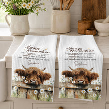 Load image into Gallery viewer, Personalized Kitchen Towel Custom Name Highland Cow Daisy Gift
