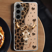 Load image into Gallery viewer, Personalized Clear Phone Case Bull Skull Leopard Flowers Gift for Her
