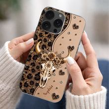 Load image into Gallery viewer, Personalized Clear Phone Case Bull Skull Leopard Flowers Gift for Her
