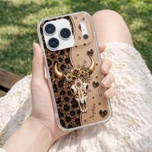 Load image into Gallery viewer, Personalized Clear Phone Case Bull Skull Leopard Flowers Gift for Her
