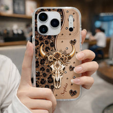 Load image into Gallery viewer, Personalized Clear Phone Case Bull Skull Leopard Flowers Gift for Her
