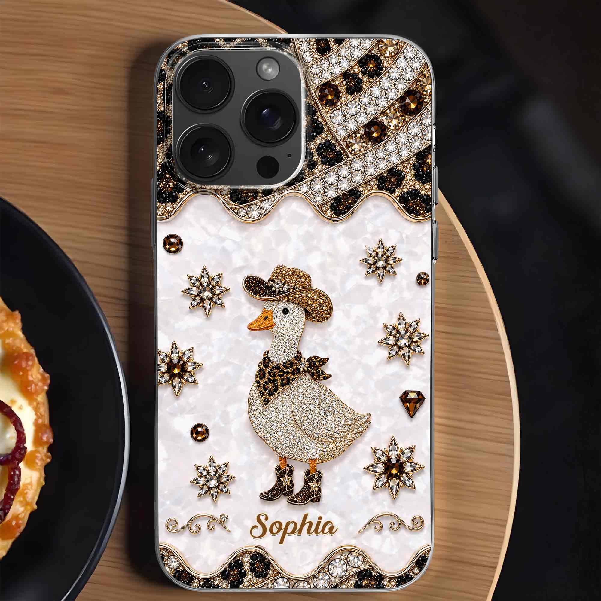 Personalized Clear Phone Case Cowboy Goose Sparkle Gift
