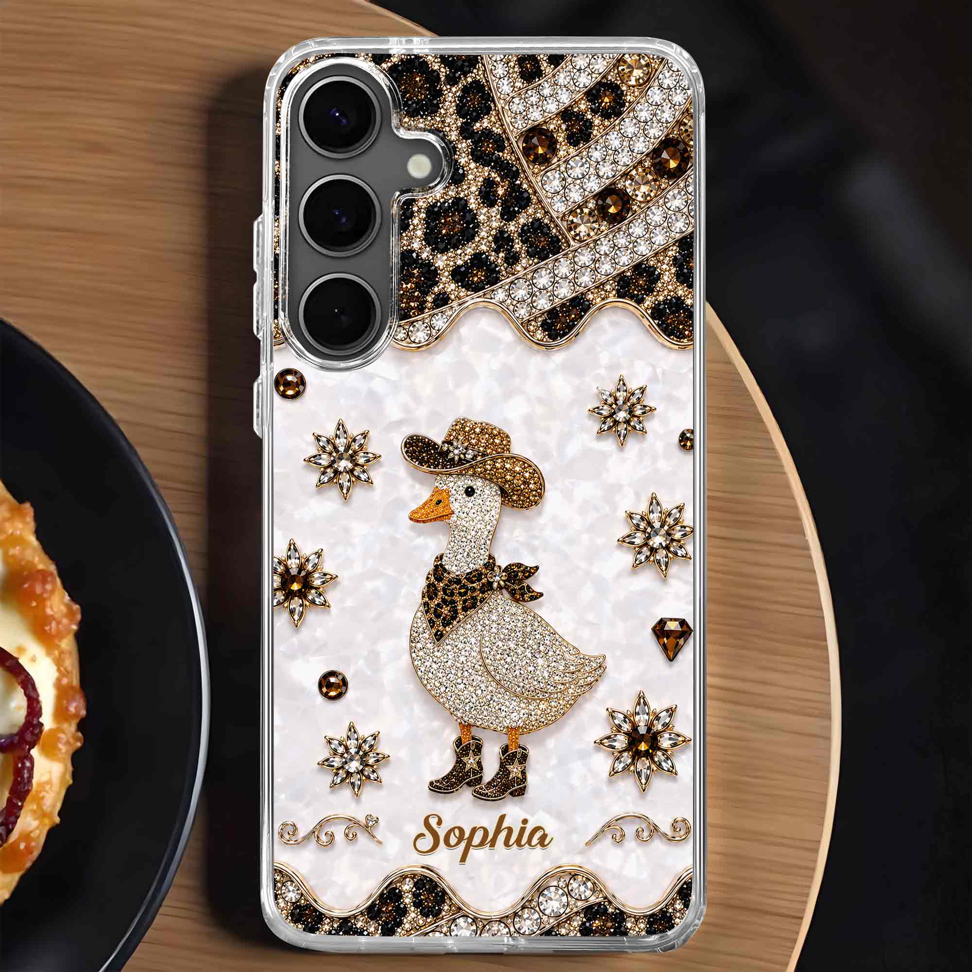 Personalized Clear Phone Case Cowboy Goose Sparkle Gift