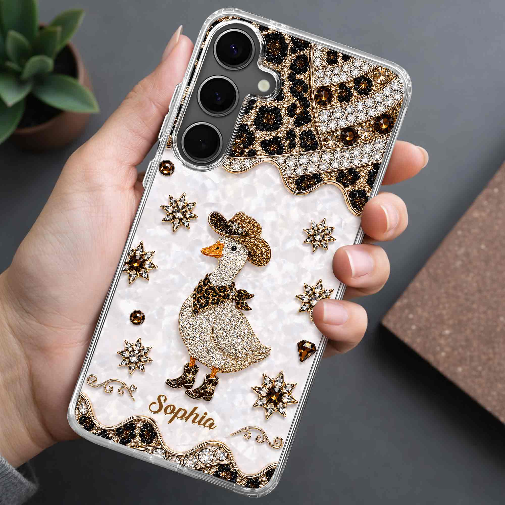 Personalized Clear Phone Case Cowboy Goose Sparkle Gift