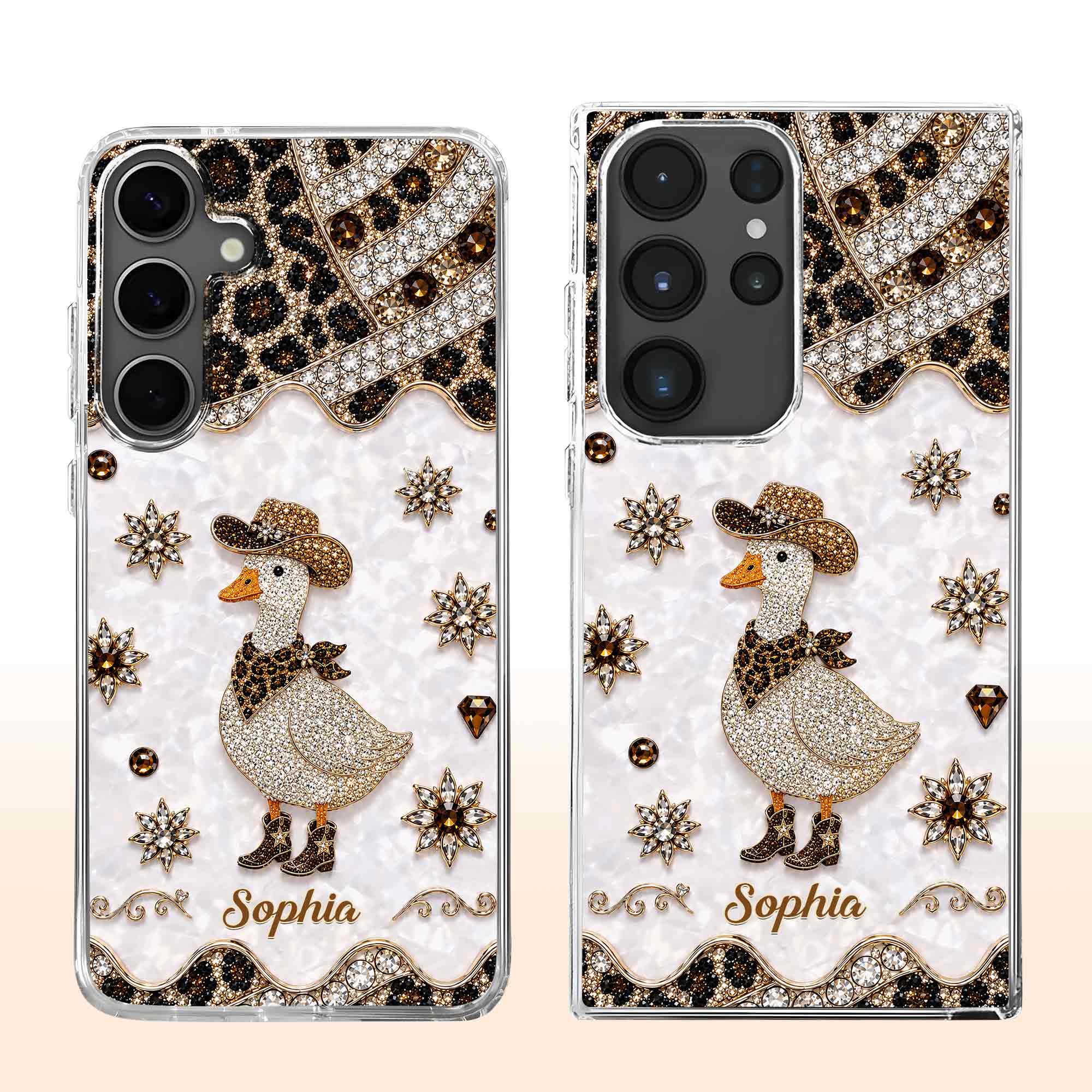 Personalized Clear Phone Case Cowboy Goose Sparkle Gift