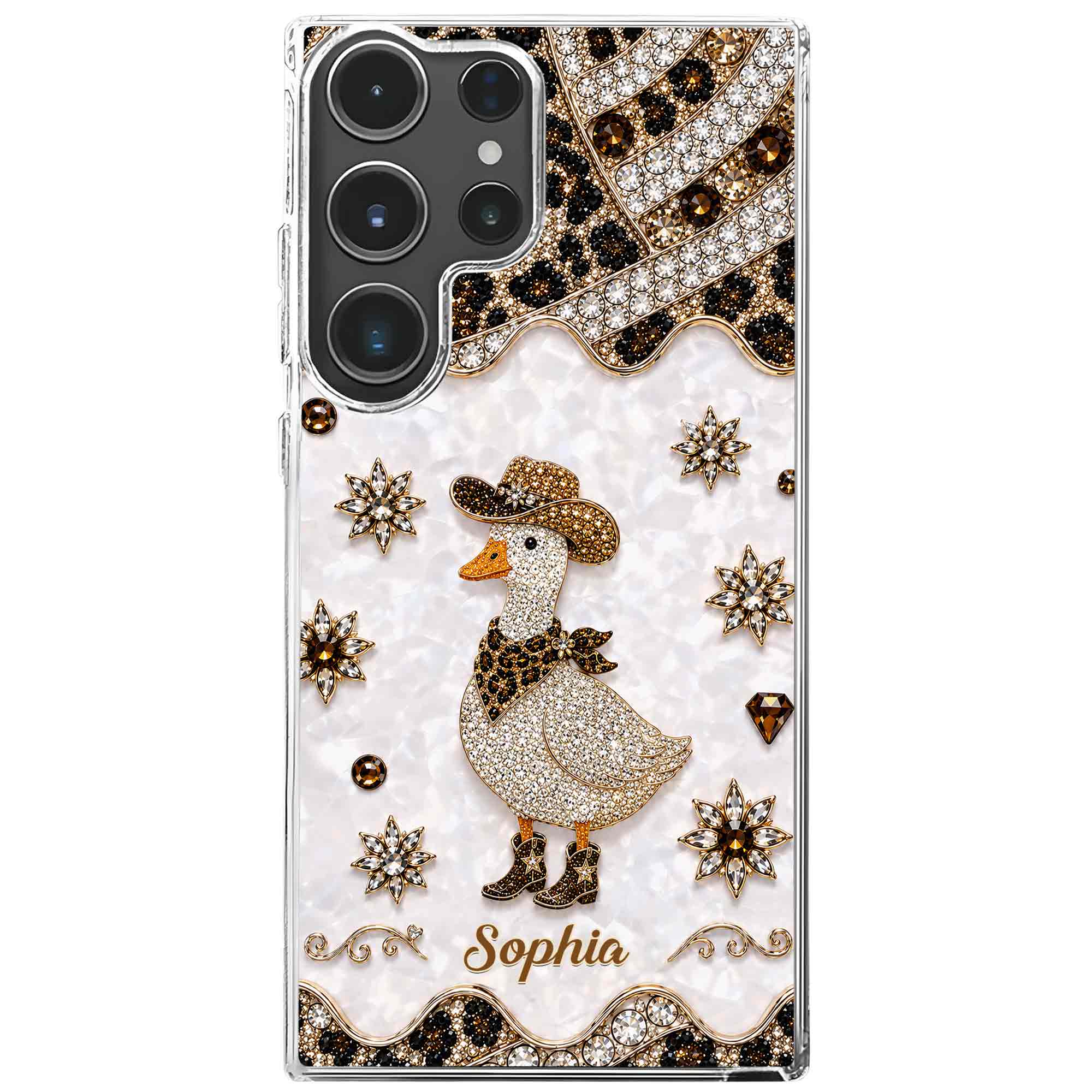 Personalized Clear Phone Case Cowboy Goose Sparkle Gift