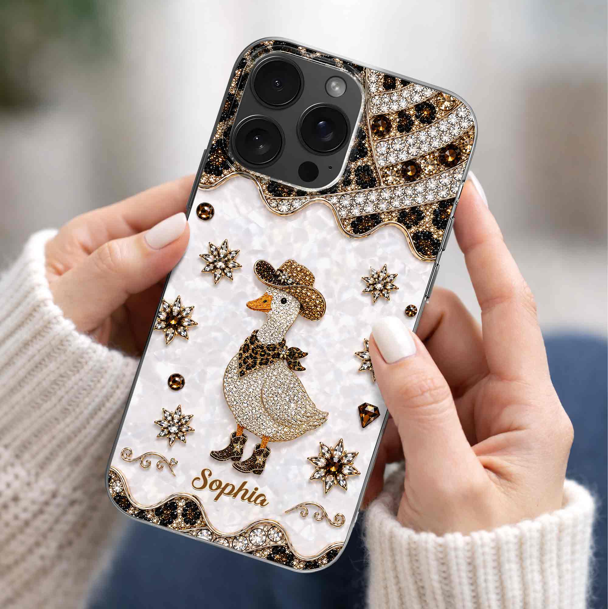 Personalized Clear Phone Case Cowboy Goose Sparkle Gift