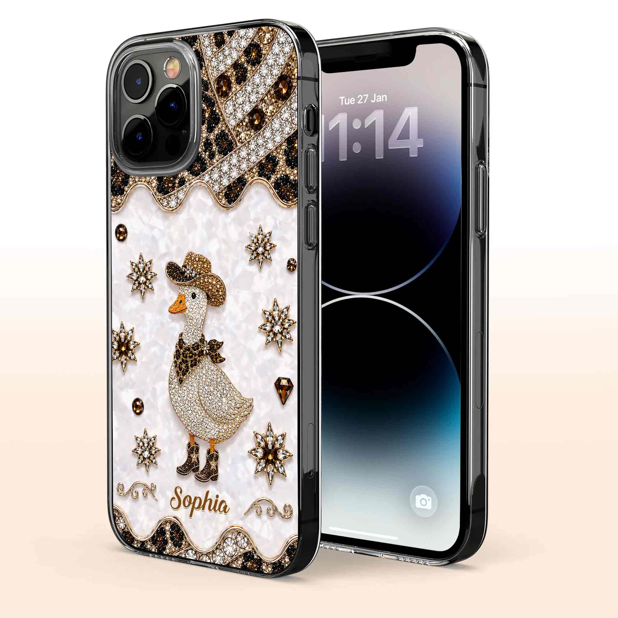 Personalized Clear Phone Case Cowboy Goose Sparkle Gift