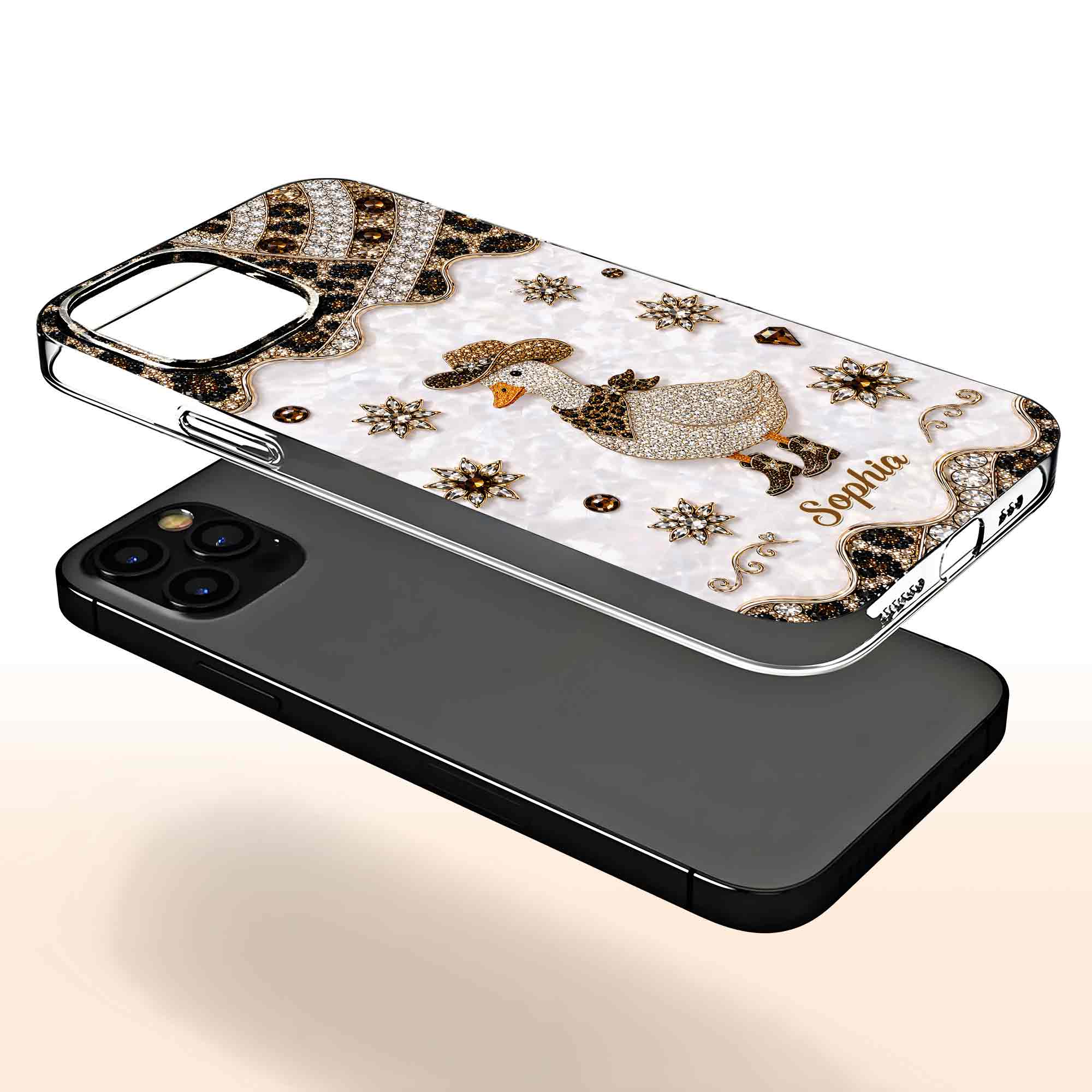 Personalized Clear Phone Case Cowboy Goose Sparkle Gift