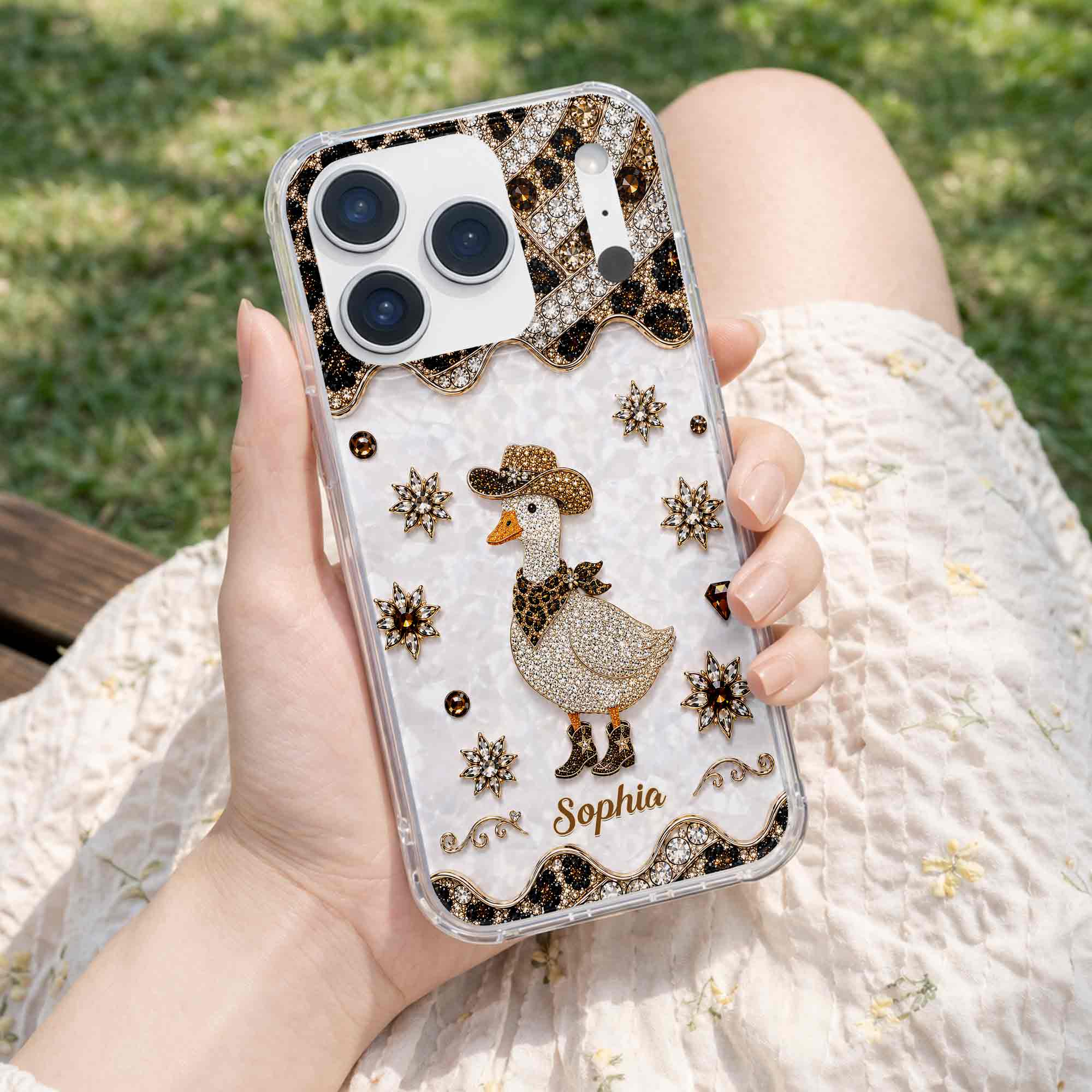 Personalized Clear Phone Case Cowboy Goose Sparkle Gift